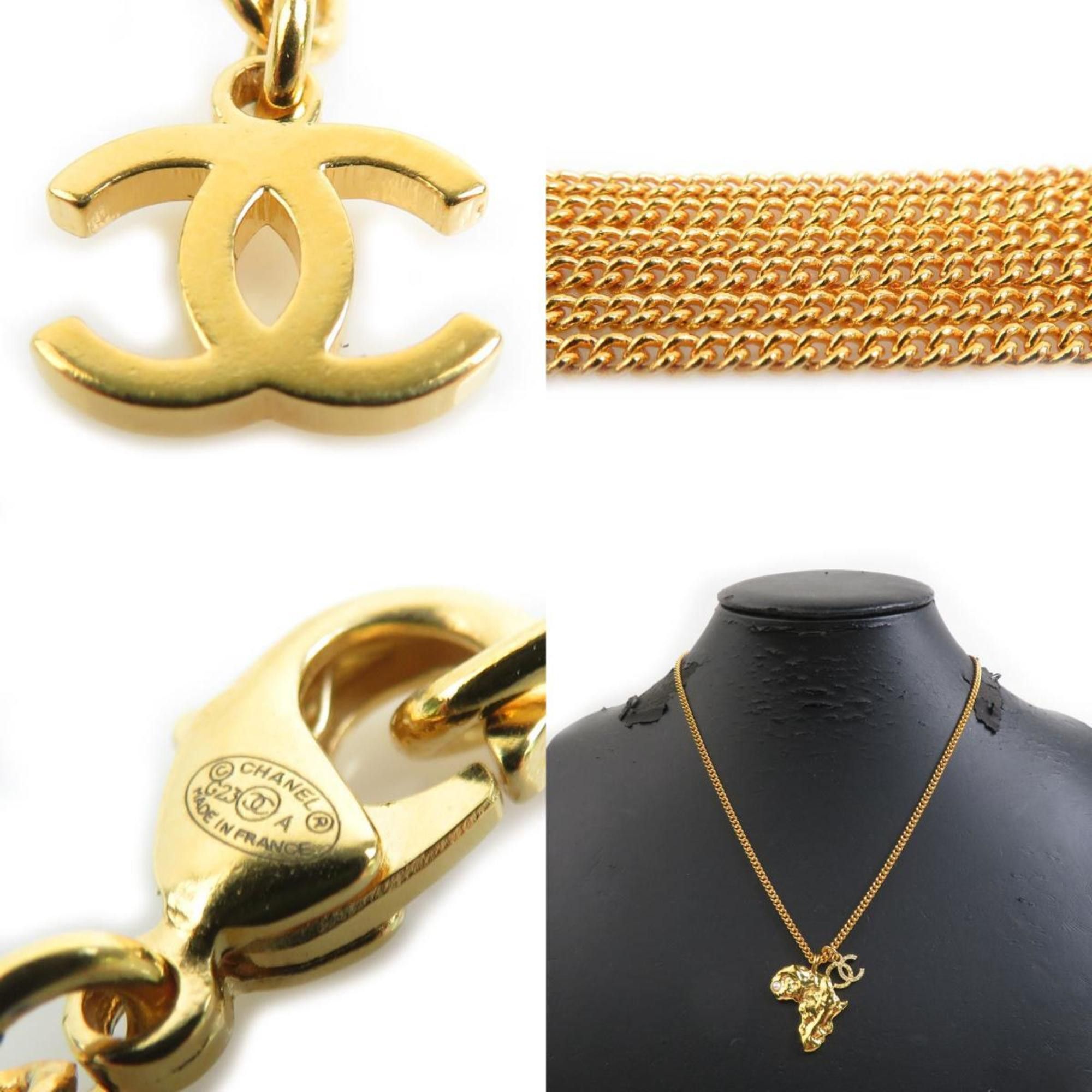 Chanel CHANEL Necklace with Coco Mark and African Motif, Metal, Gold, Women's, e60903i Size ONE SIZE - 5 Thumbnail