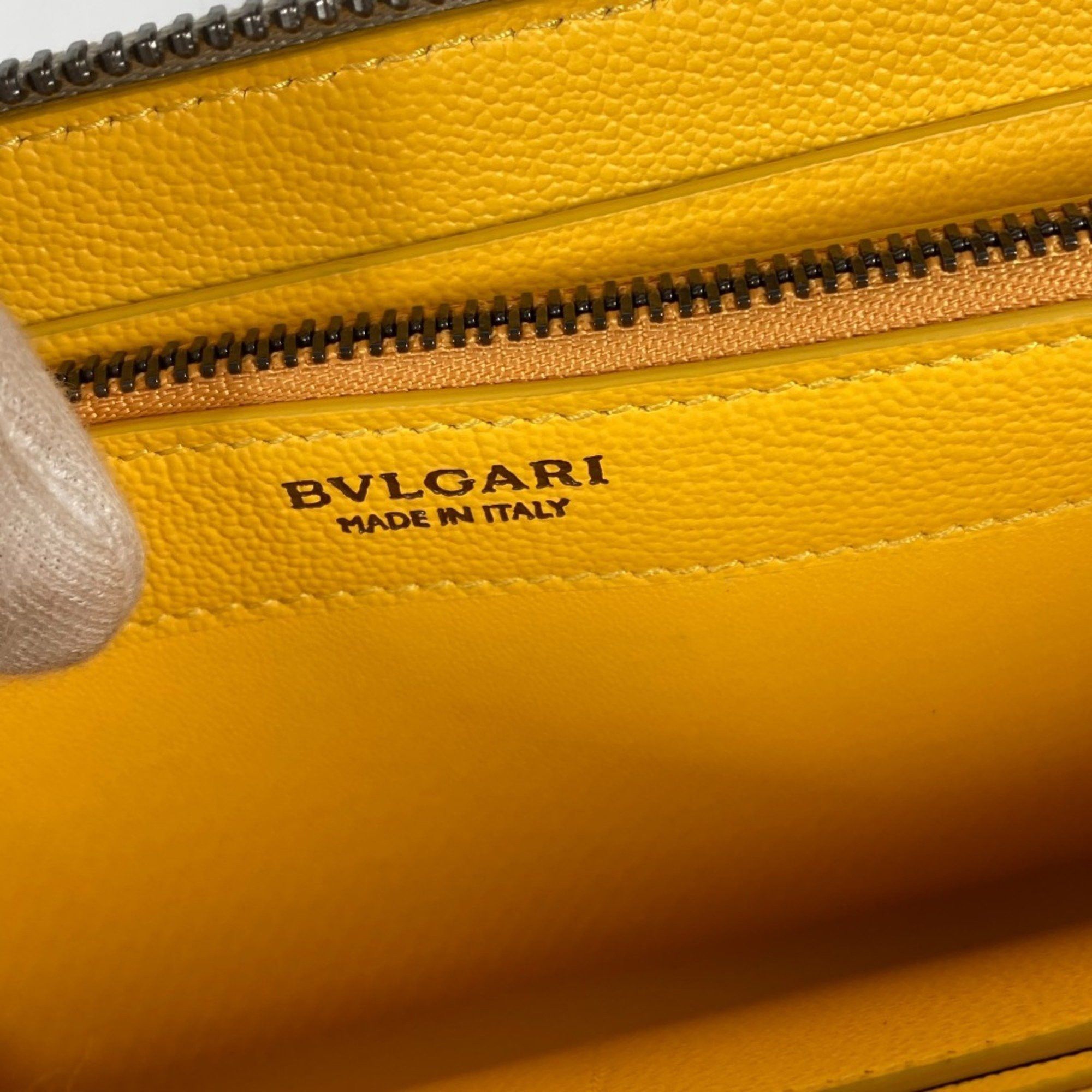 BVLGARI logo round zipper long wallet leather women's ivory