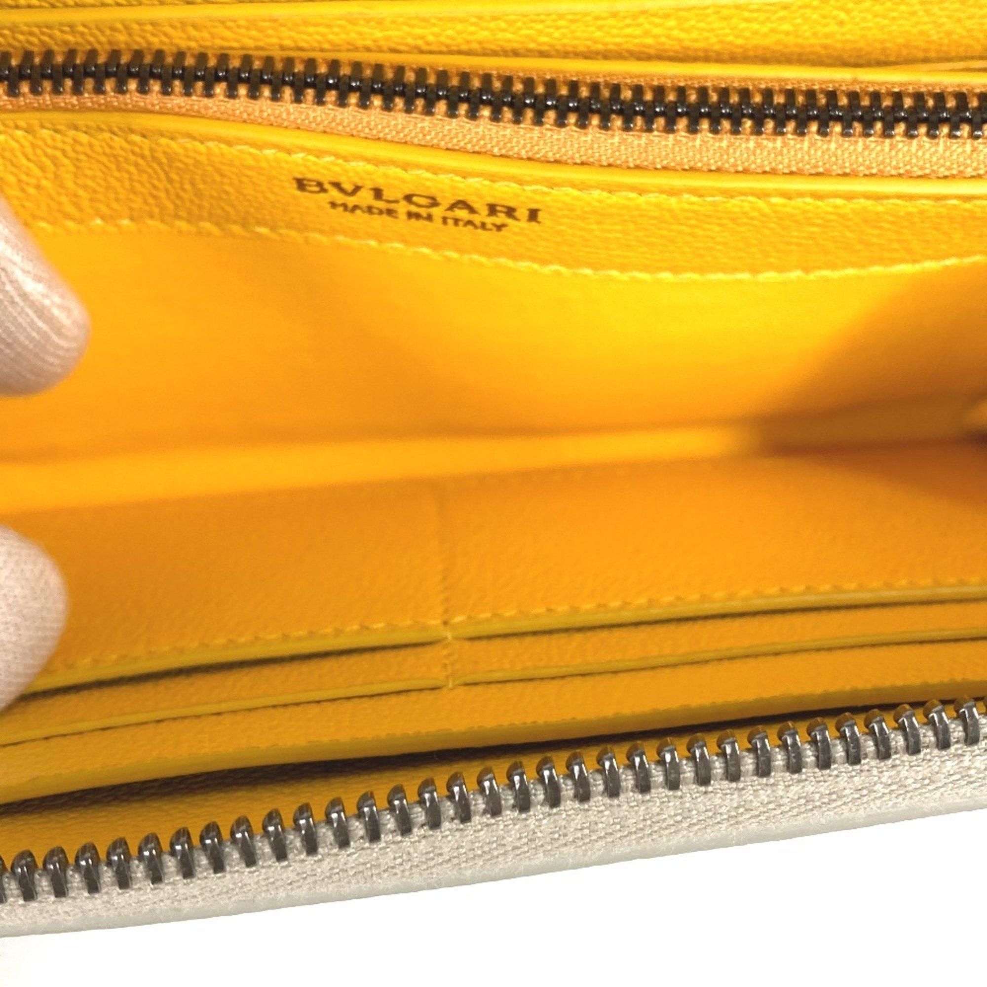 BVLGARI logo round zipper long wallet leather women's ivory