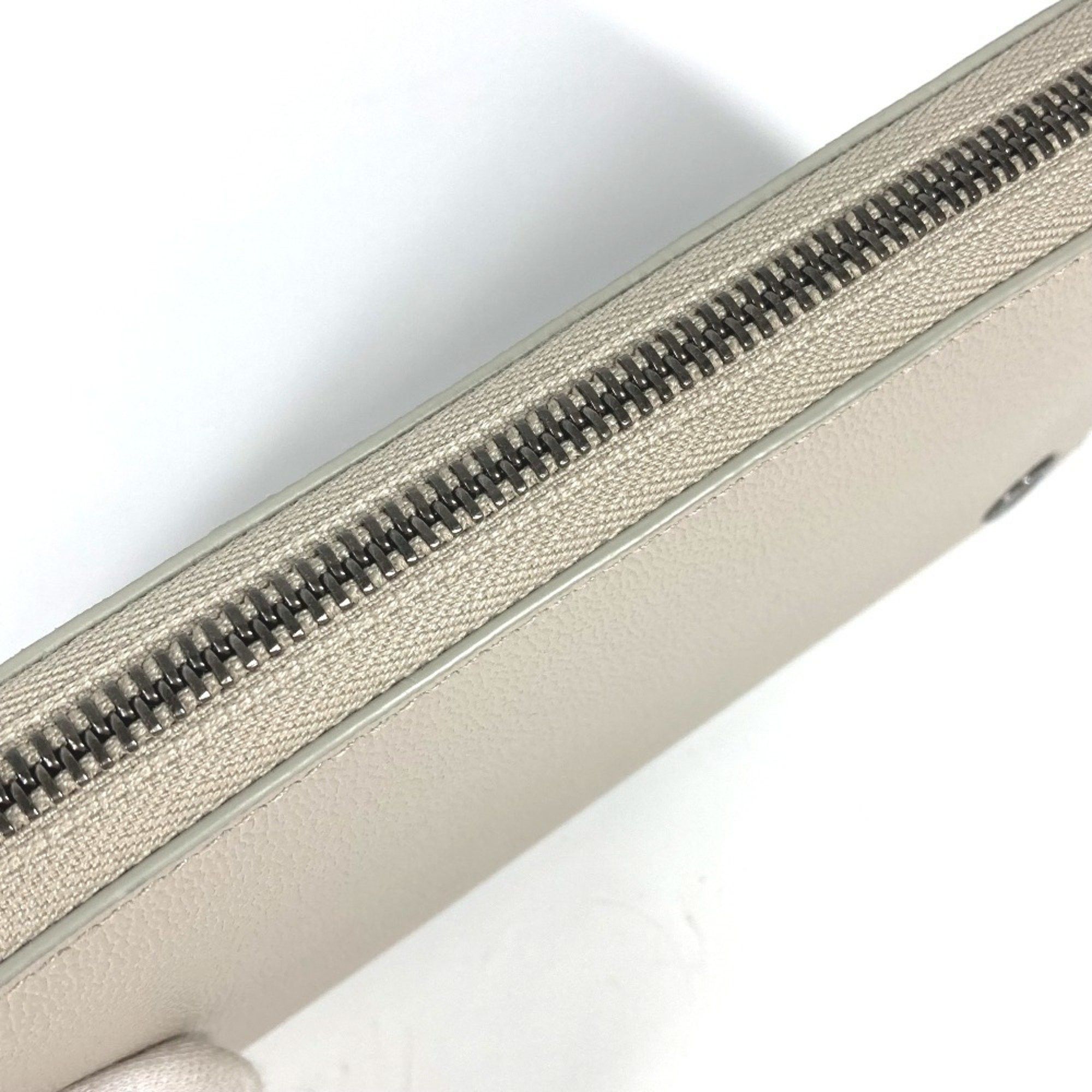 BVLGARI logo round zipper long wallet leather women's ivory