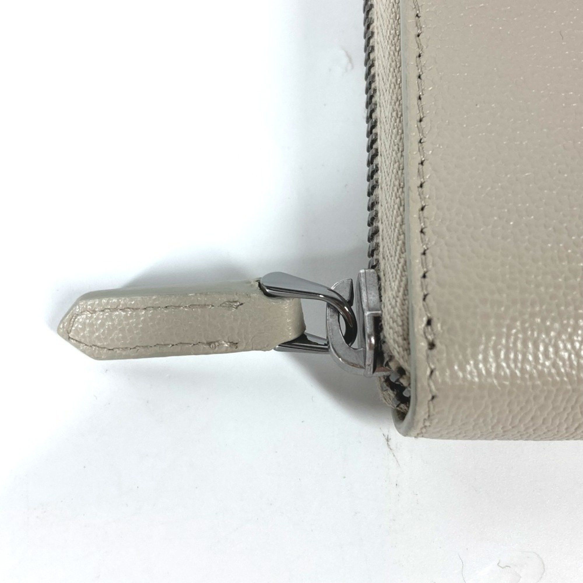 BVLGARI logo round zipper long wallet leather women's ivory