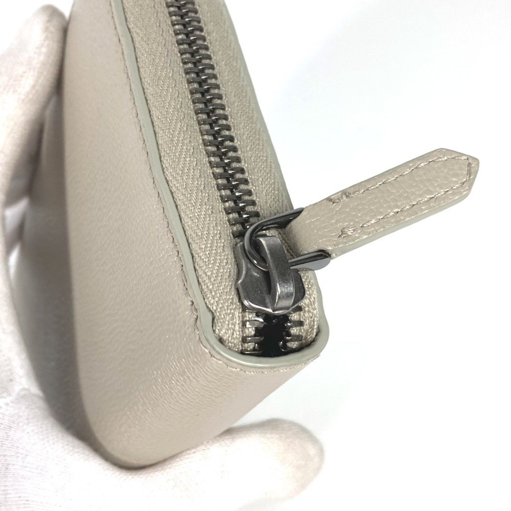 BVLGARI logo round zipper long wallet leather women's ivory