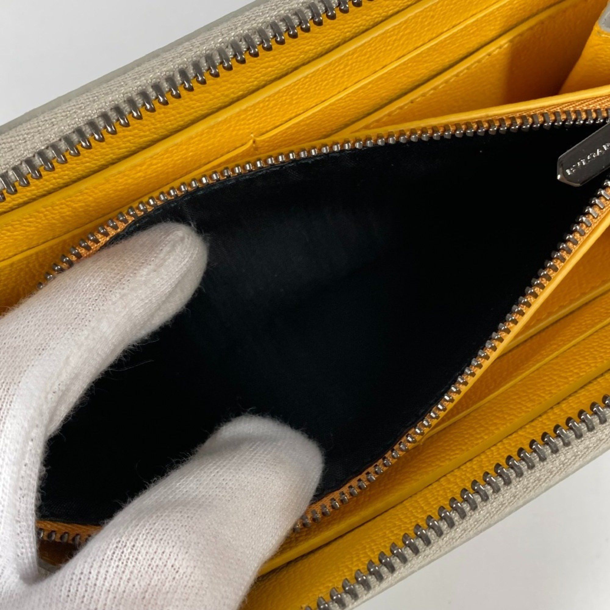 BVLGARI logo round zipper long wallet leather women's ivory