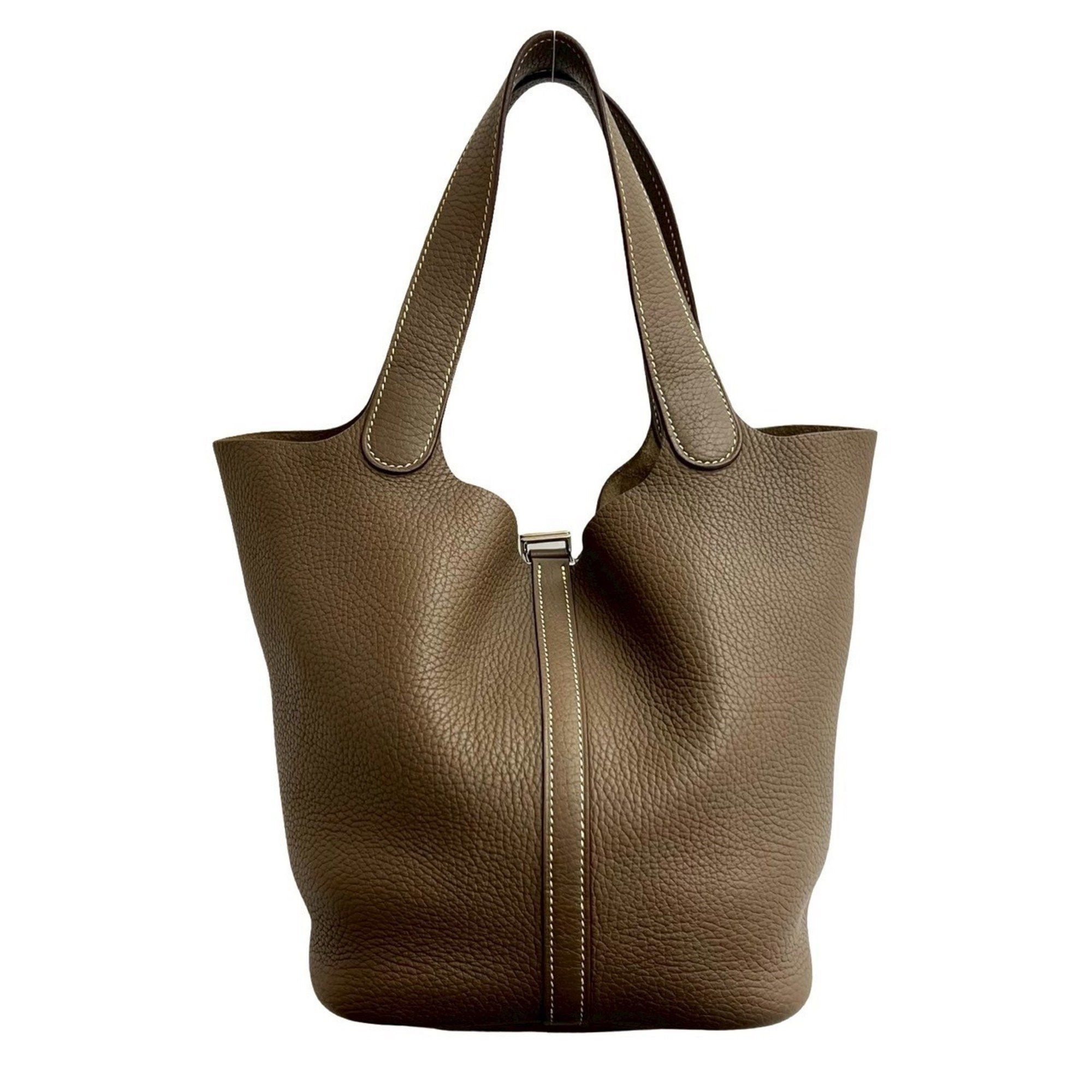 Hermes HERMES Picotin Lock MM Taurillon Clemence Leather Handbag/Mini Tote Bag Brown 42782 with X Stamp Size ONE SIZE - 3 Thumbnail