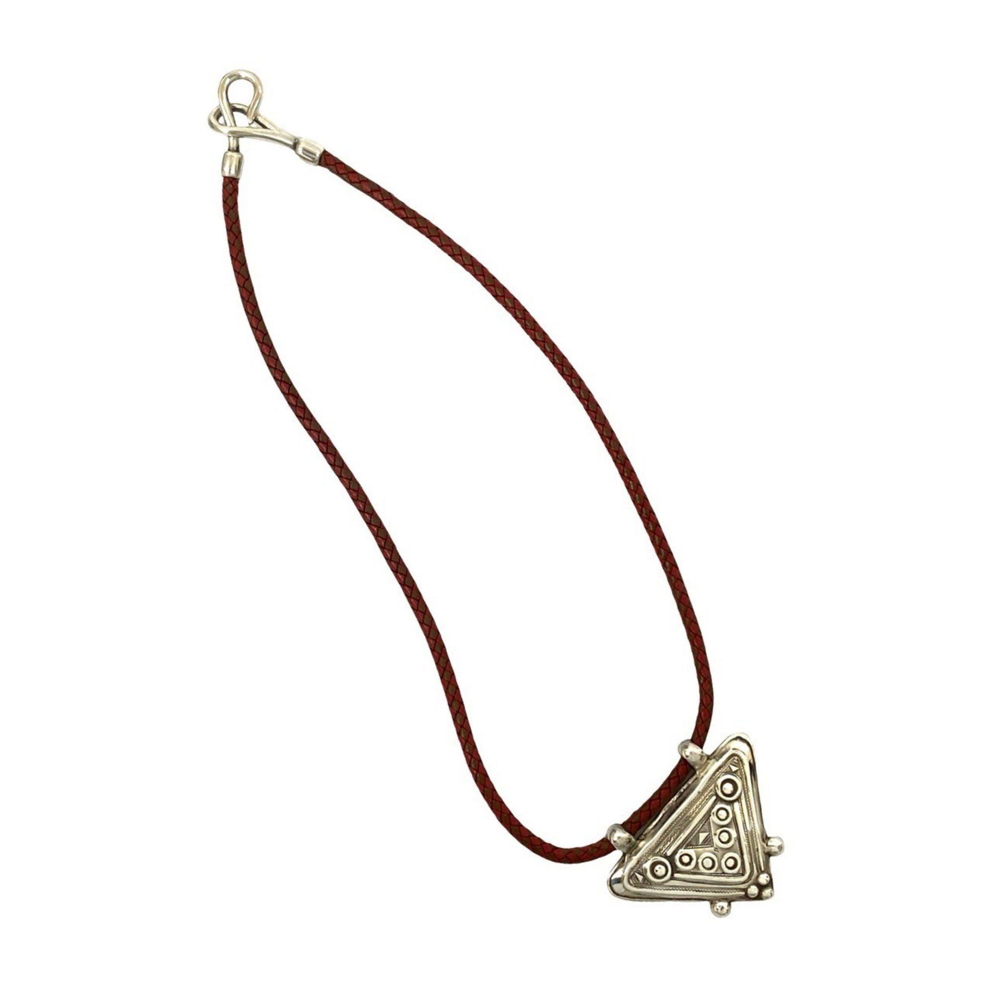 Hermes HERMES Touareg Necklace, Leather and Sterling Silver, Pendant, Choker, Red, Brown, 30249 Size ONE SIZE - 4 Thumbnail
