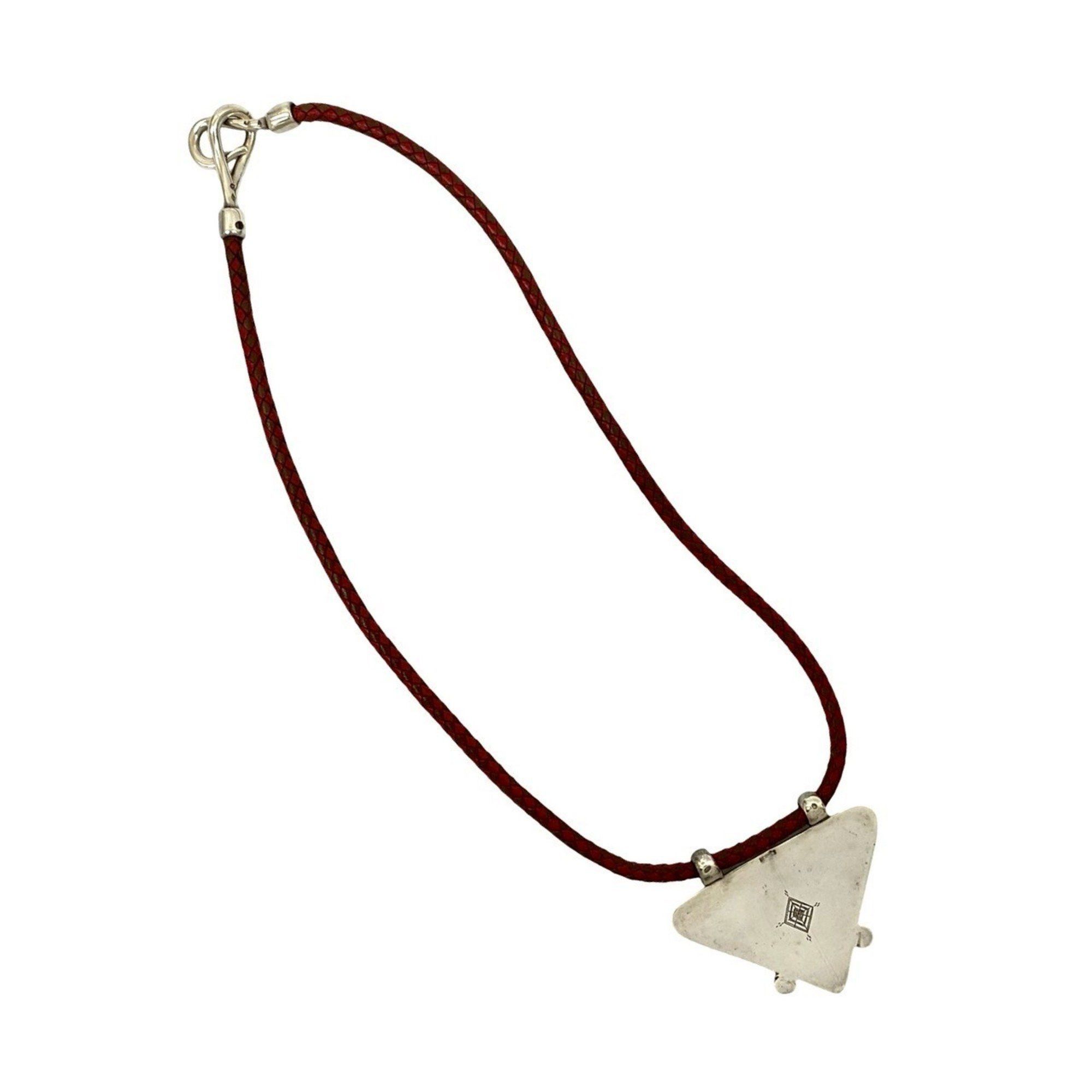 Hermes HERMES Touareg Necklace, Leather and Sterling Silver, Pendant, Choker, Red, Brown, 30249 Size ONE SIZE - 5 Thumbnail