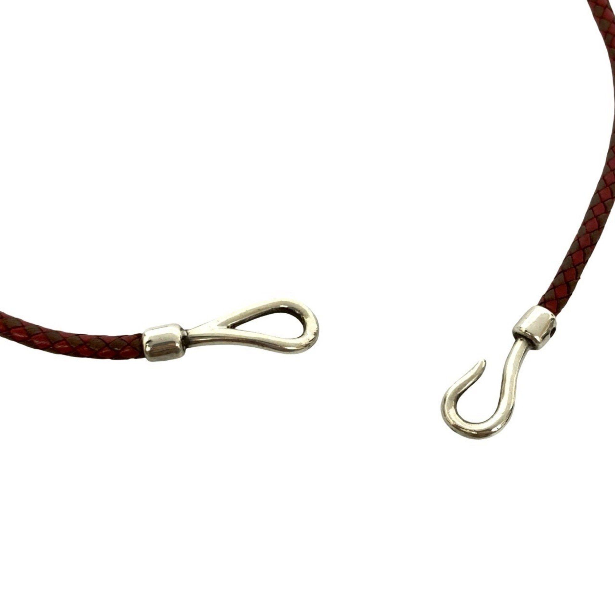 Hermes HERMES Touareg Necklace, Leather and Sterling Silver, Pendant, Choker, Red, Brown, 30249 Size ONE SIZE - 3 Thumbnail