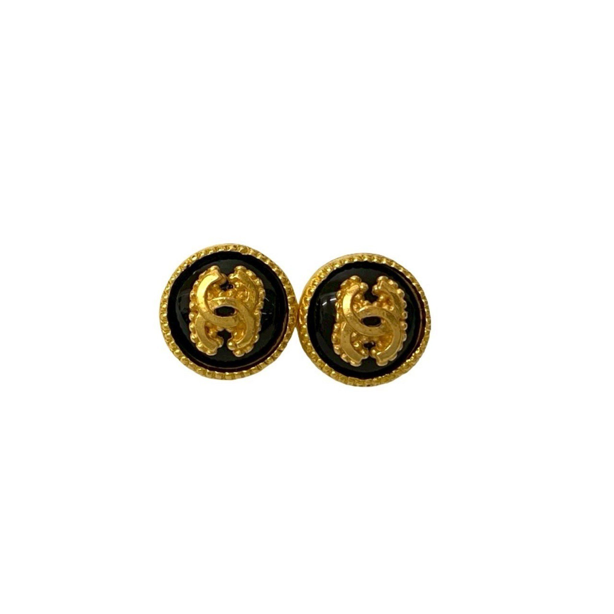 Chanel 96A CHANEL Vintage Coco Mark Earrings and Ear Cuffs in Gold Black 89902 Size ONE SIZE - 3 Thumbnail