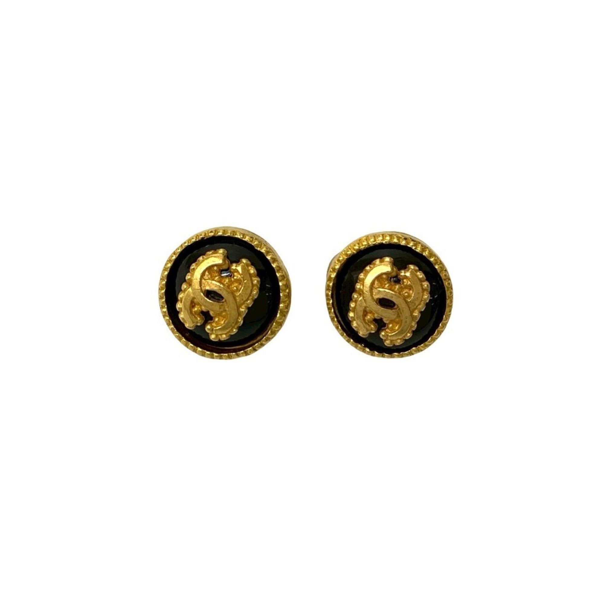 Chanel 96A CHANEL Vintage Coco Mark Earrings and Ear Cuffs in Gold Black 89902 Size ONE SIZE - 4 Thumbnail