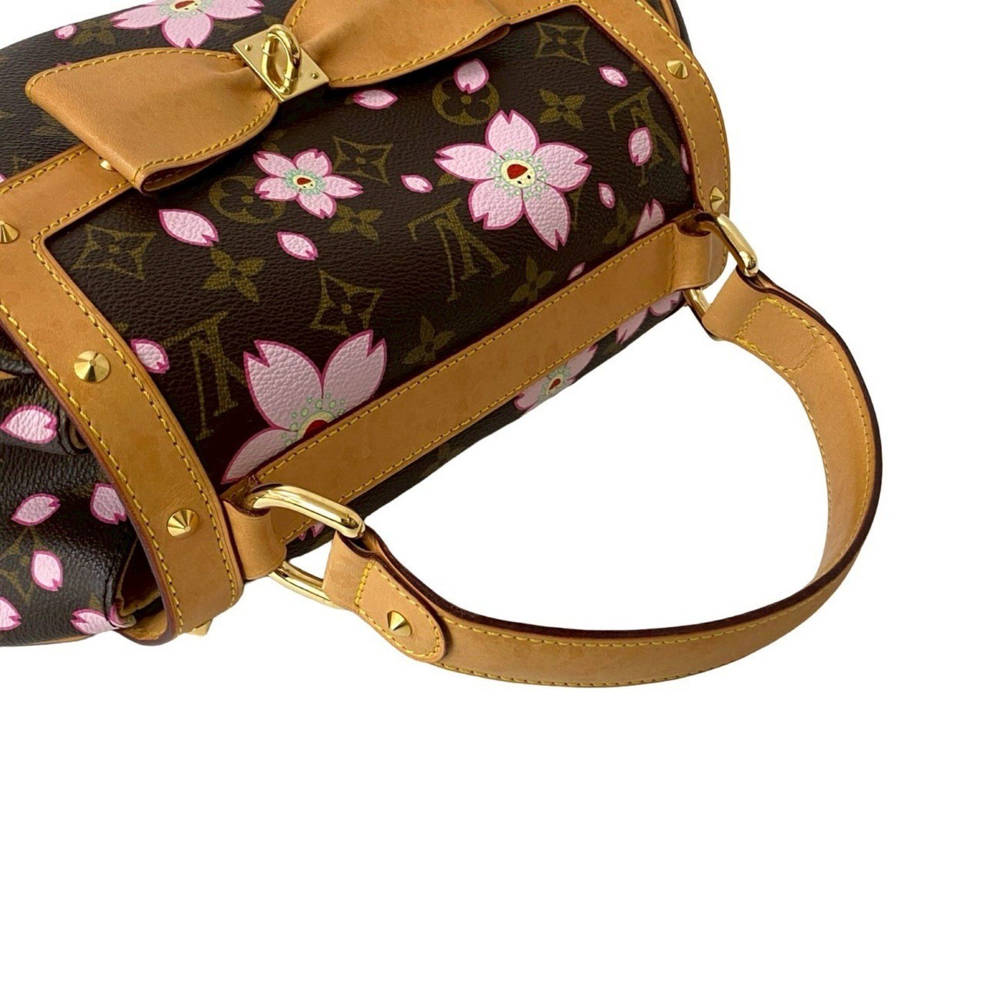 Louis Vuitton LOUIS VUITTON Sac Retro PM Monogram Cherry Blossom Leather Handbag in Collaboration with Takashi Murakami, Brown, 522-6 Size ONE SIZE - 4 Thumbnail