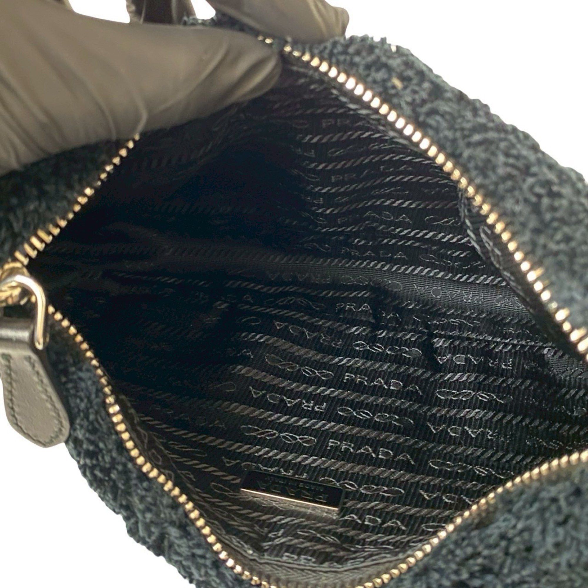 Prada PRADA Terry Mini Re-Edition Triangle Logo Hardware Pile Handbag One-Shoulder Bag Pouch Black 65044 Size ONE SIZE - 9 Thumbnail
