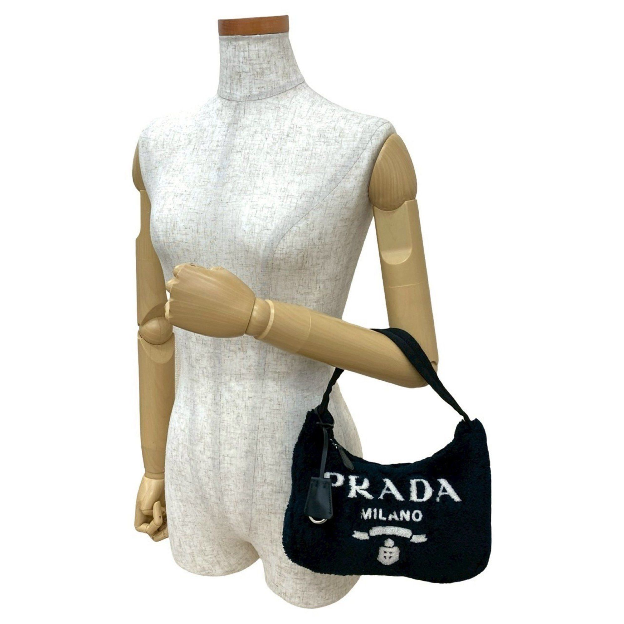 Prada PRADA Terry Mini Re-Edition Triangle Logo Hardware Pile Handbag One-Shoulder Bag Pouch Black 65044 Size ONE SIZE - 2 Thumbnail