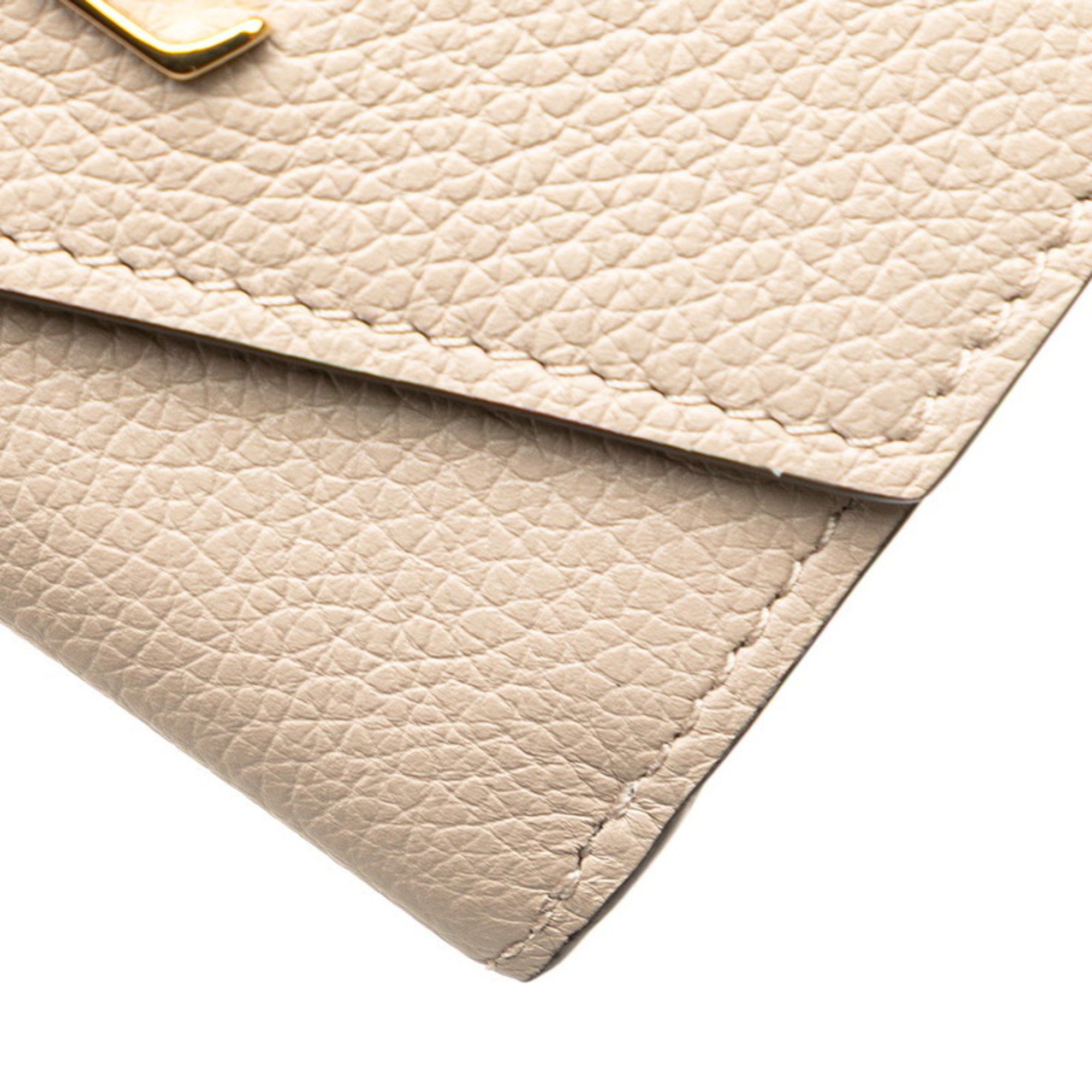 Louis Vuitton Portefeuille Lock Mini Tri-fold Wallet M69340 Greige Leather Women's LOUIS VUITTON