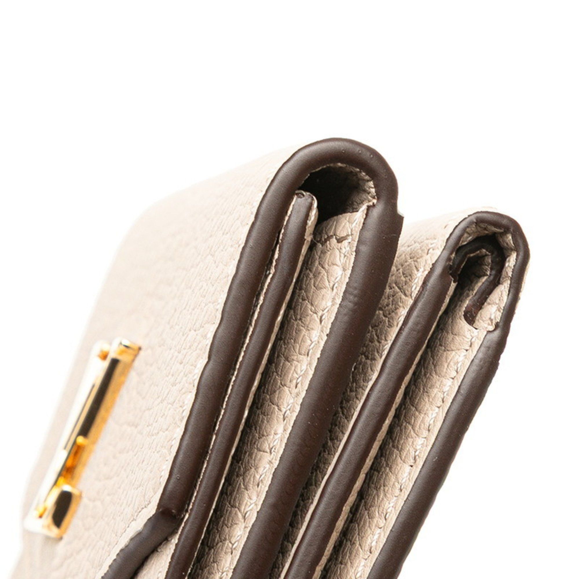 Louis Vuitton Portefeuille Lock Mini Tri-fold Wallet M69340 Greige Leather Women's LOUIS VUITTON