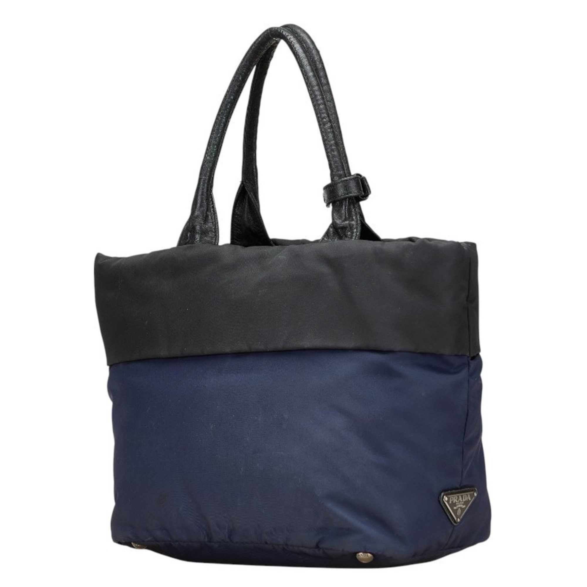 Prada Prada Tessuto Double Triangle Logo Plate Handbag Tote Bag B1959V Navy Black Nylon Leather Women's PRADA Size ONE SIZE - 2 Thumbnail