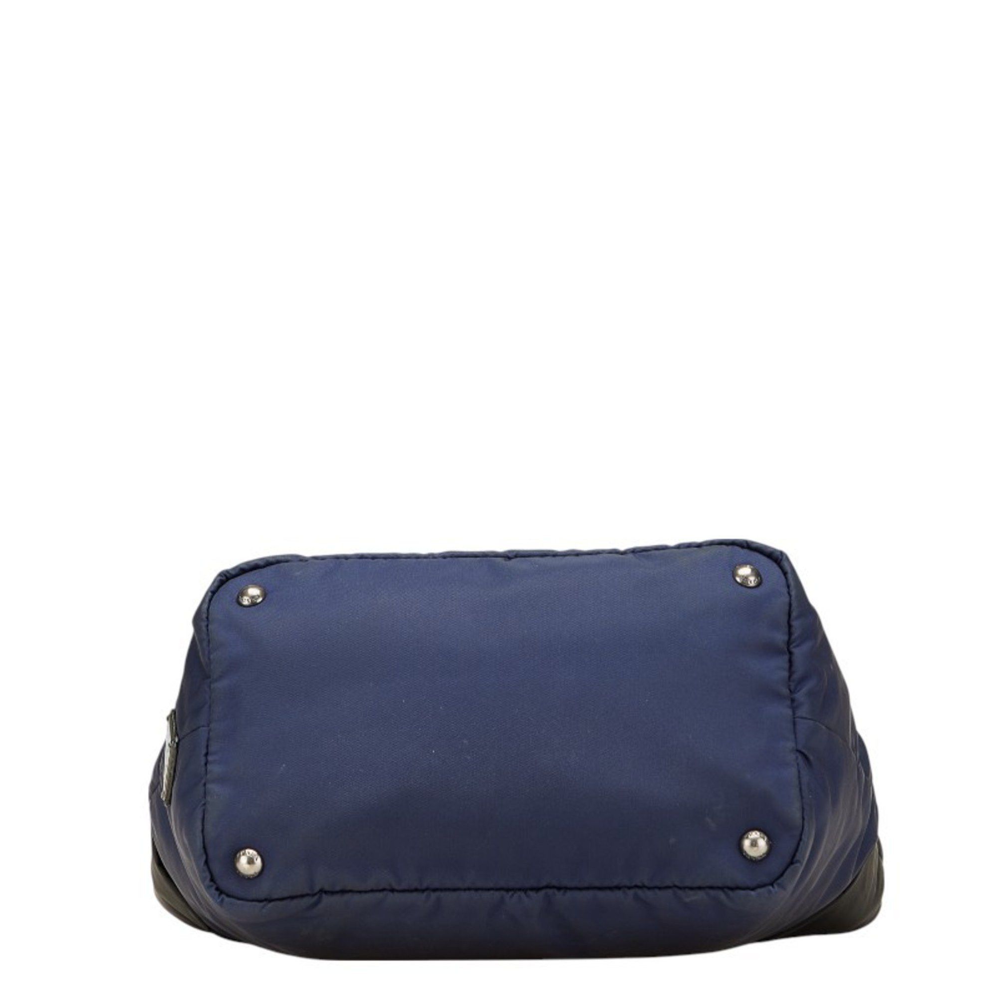 Prada Prada Tessuto Double Triangle Logo Plate Handbag Tote Bag B1959V Navy Black Nylon Leather Women's PRADA Size ONE SIZE - 3 Thumbnail