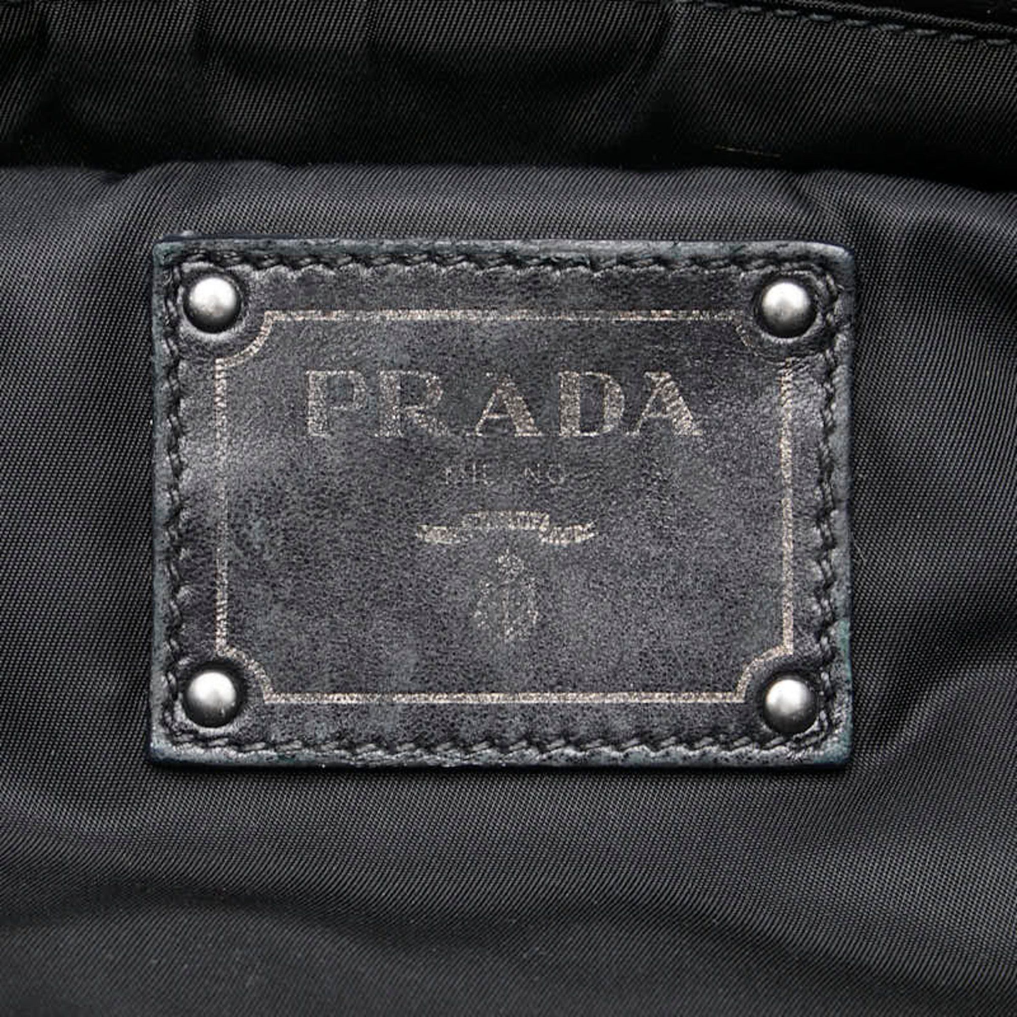 Prada Prada Tessuto Double Triangle Logo Plate Handbag Tote Bag B1959V Navy Black Nylon Leather Women's PRADA Size ONE SIZE - 10 Thumbnail