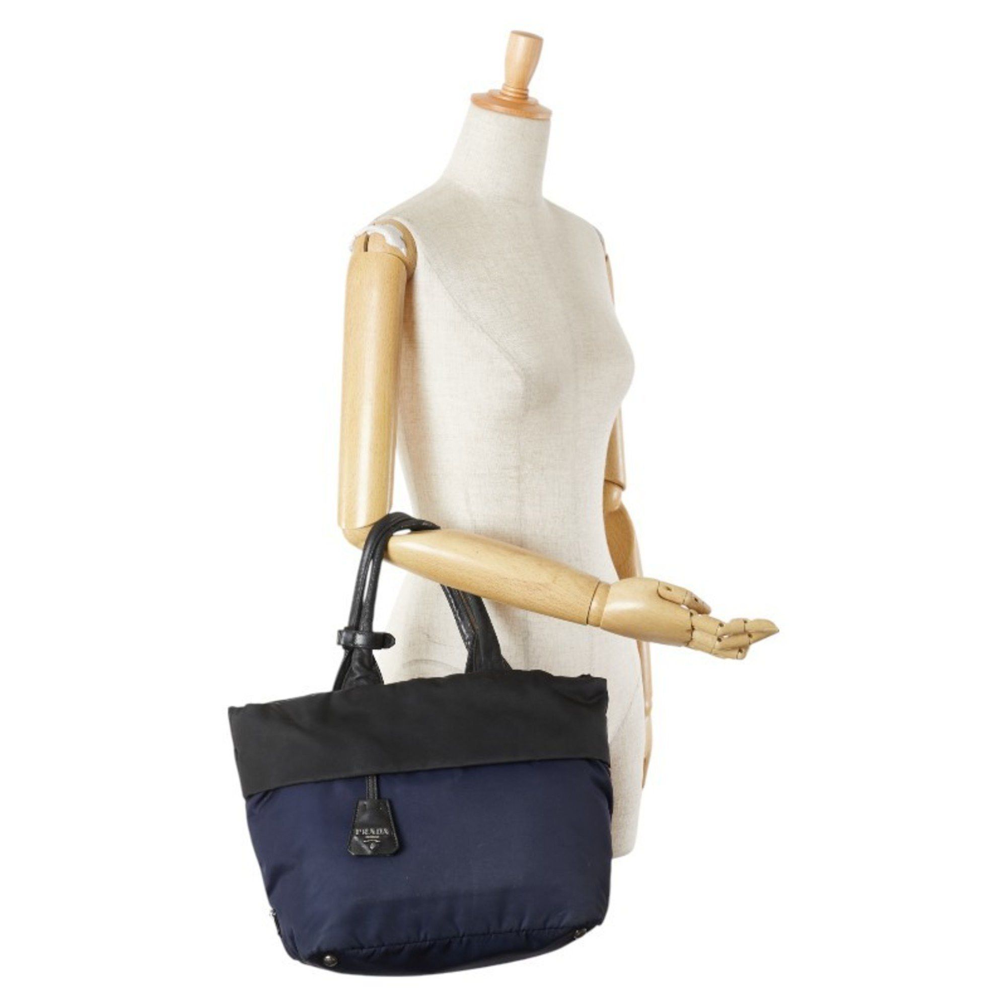 Prada Prada Tessuto Double Triangle Logo Plate Handbag Tote Bag B1959V Navy Black Nylon Leather Women's PRADA Size ONE SIZE - 15 Thumbnail
