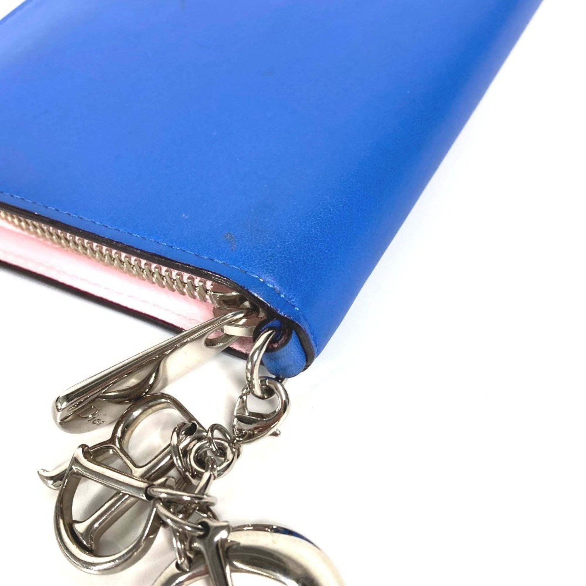 Dior Christian Dior Dior Beaded Rhinestone Round Zip Long Wallet Leather Women's Blue Size ONE SIZE - 7 Thumbnail