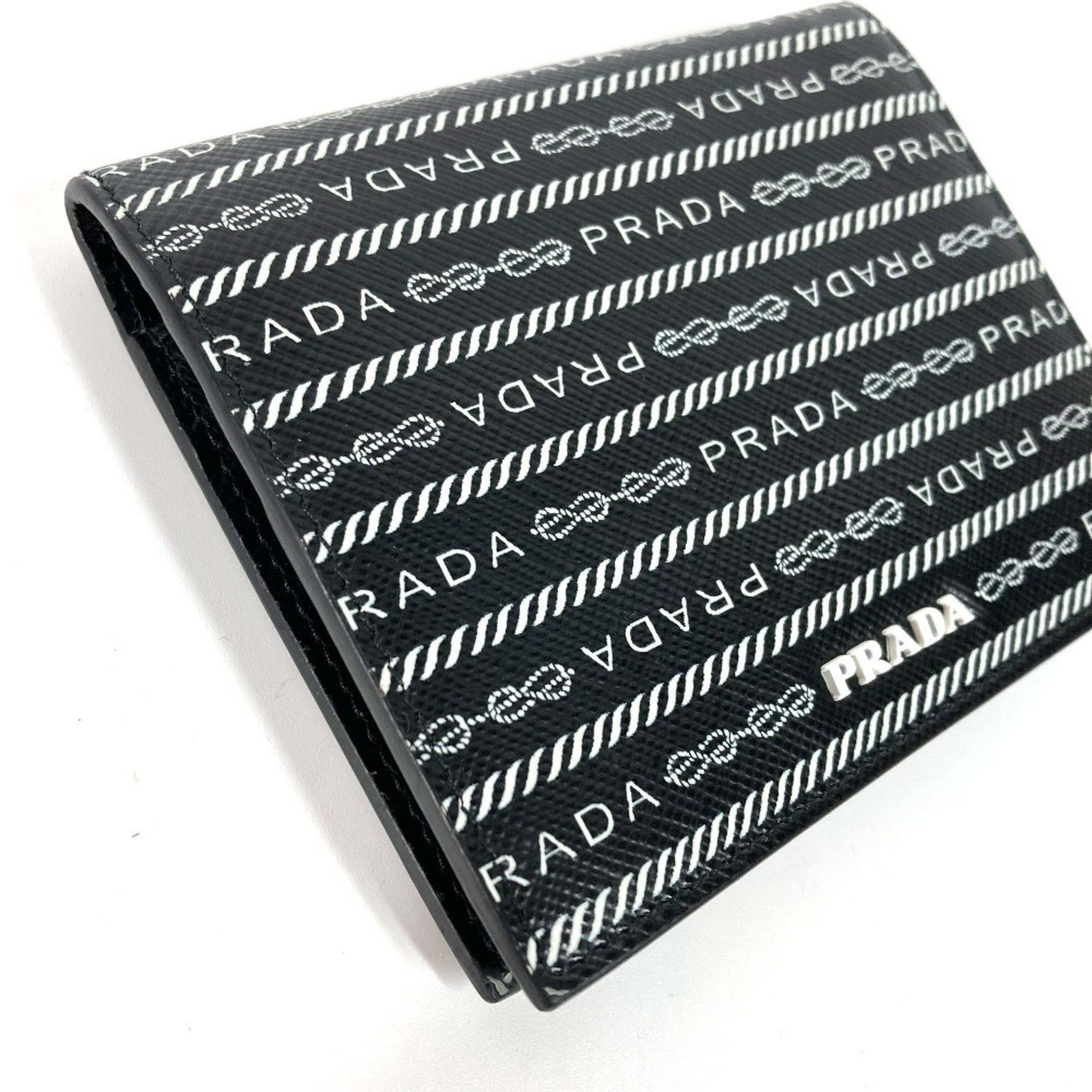 Prada PRADA 1MV204 All-Over Logo Compact Wallet, Bi-Fold Leather, Women's, Black Size ONE SIZE - 7 Thumbnail