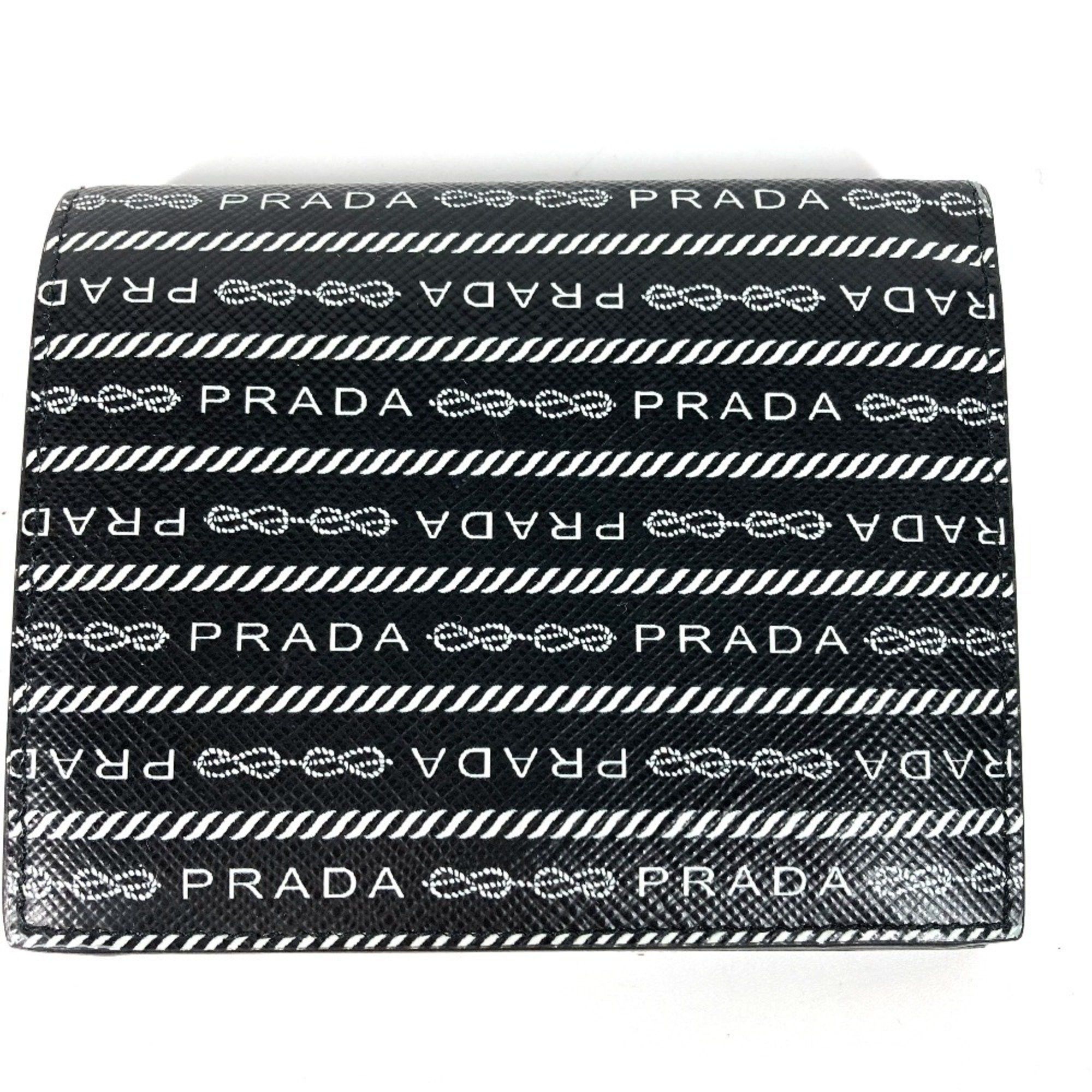 Prada PRADA 1MV204 All-Over Logo Compact Wallet, Bi-Fold Leather, Women's, Black Size ONE SIZE - 8 Thumbnail