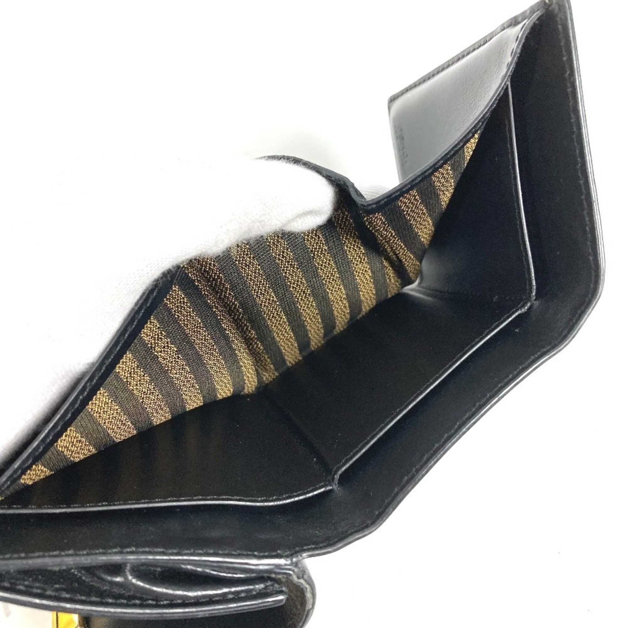 Fendi FENDI 8M0395 Logo Compact Wallet Tri-fold Leather Women's Black Size ONE SIZE - 13 Thumbnail
