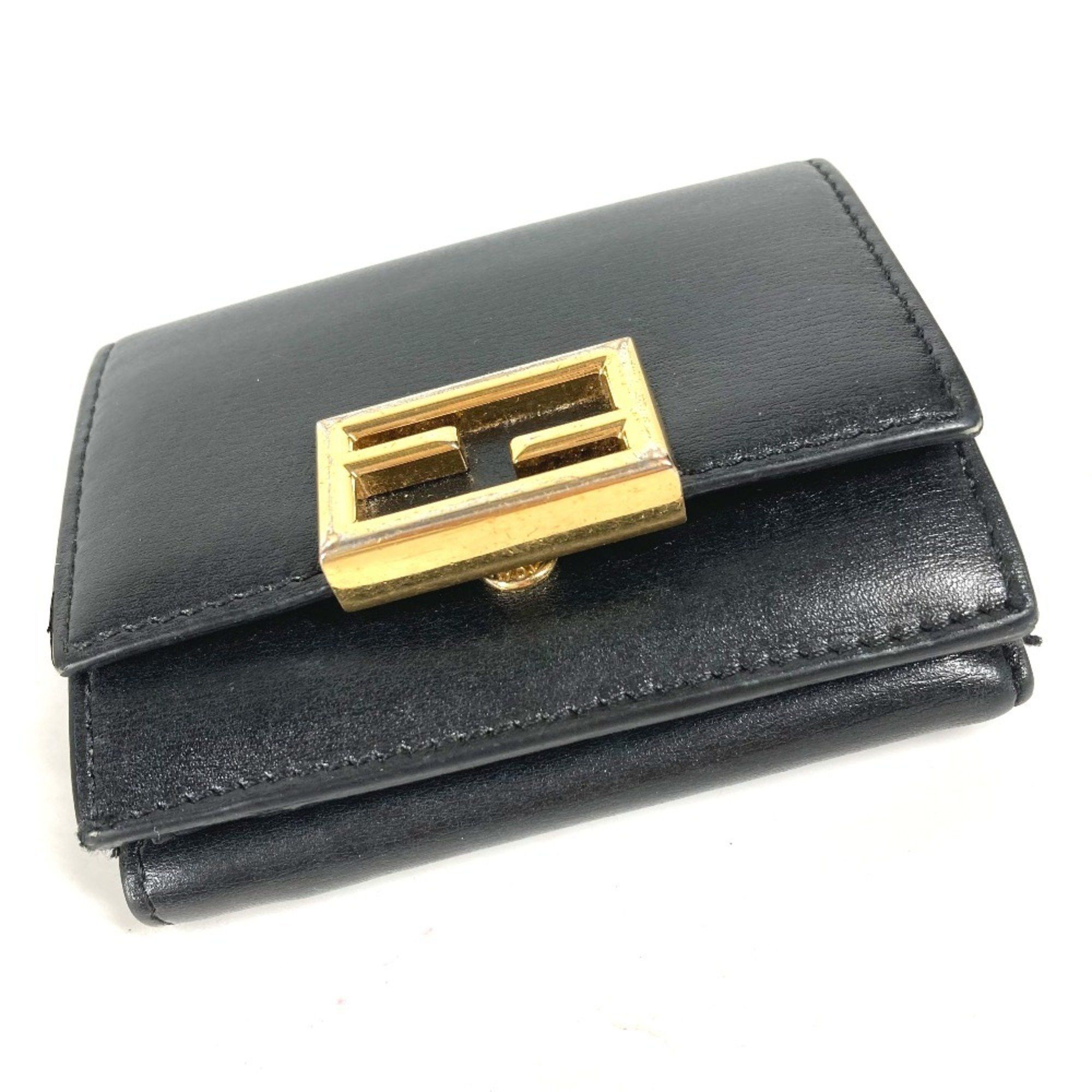 Fendi FENDI 8M0395 Logo Compact Wallet Tri-fold Leather Women's Black Size ONE SIZE - 8 Thumbnail