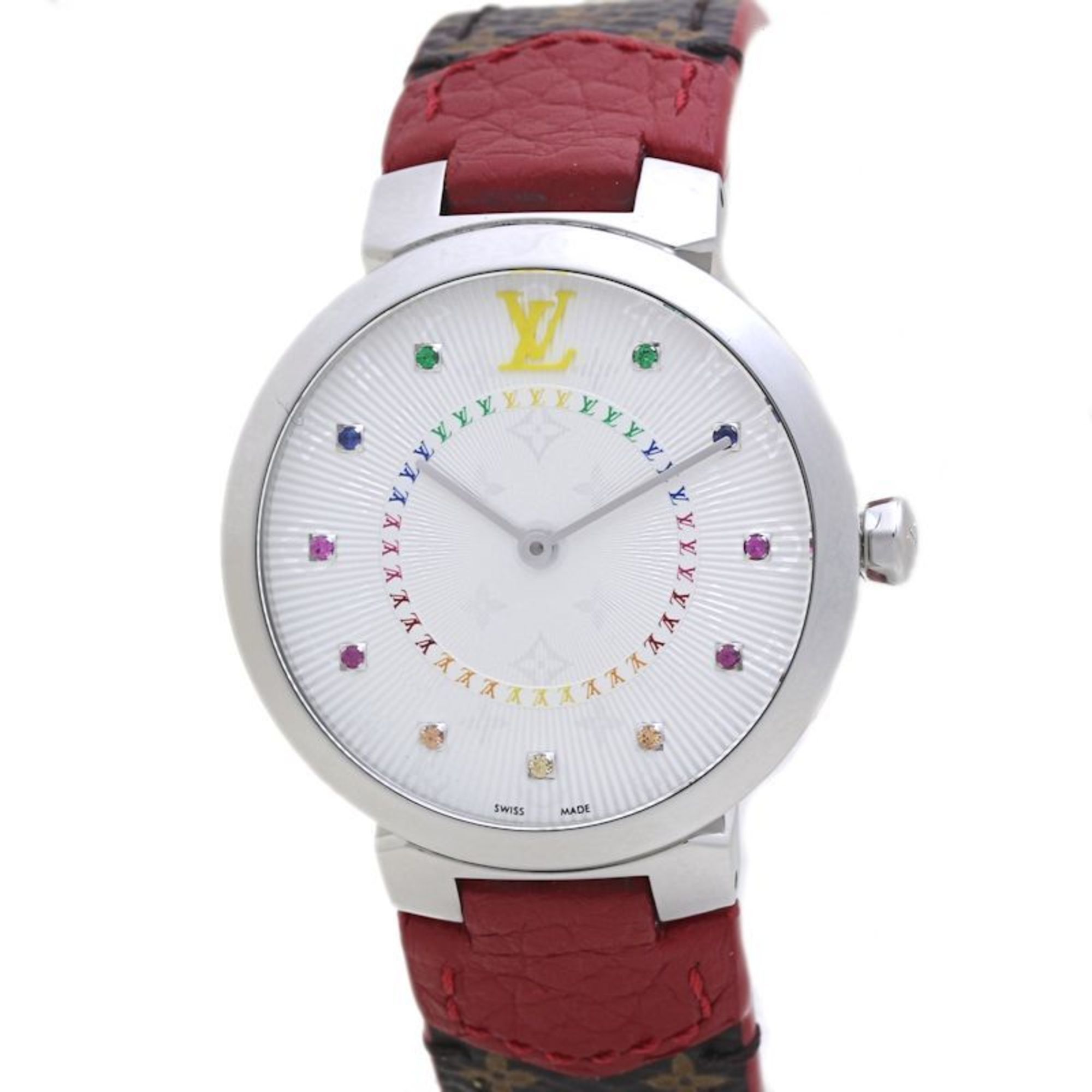 Louis Vuitton LOUIS VUITTON Tambour MM Rainbow Colored Stones QA159Z Women's Watch 40091 Size ONE SIZE - 10 Thumbnail