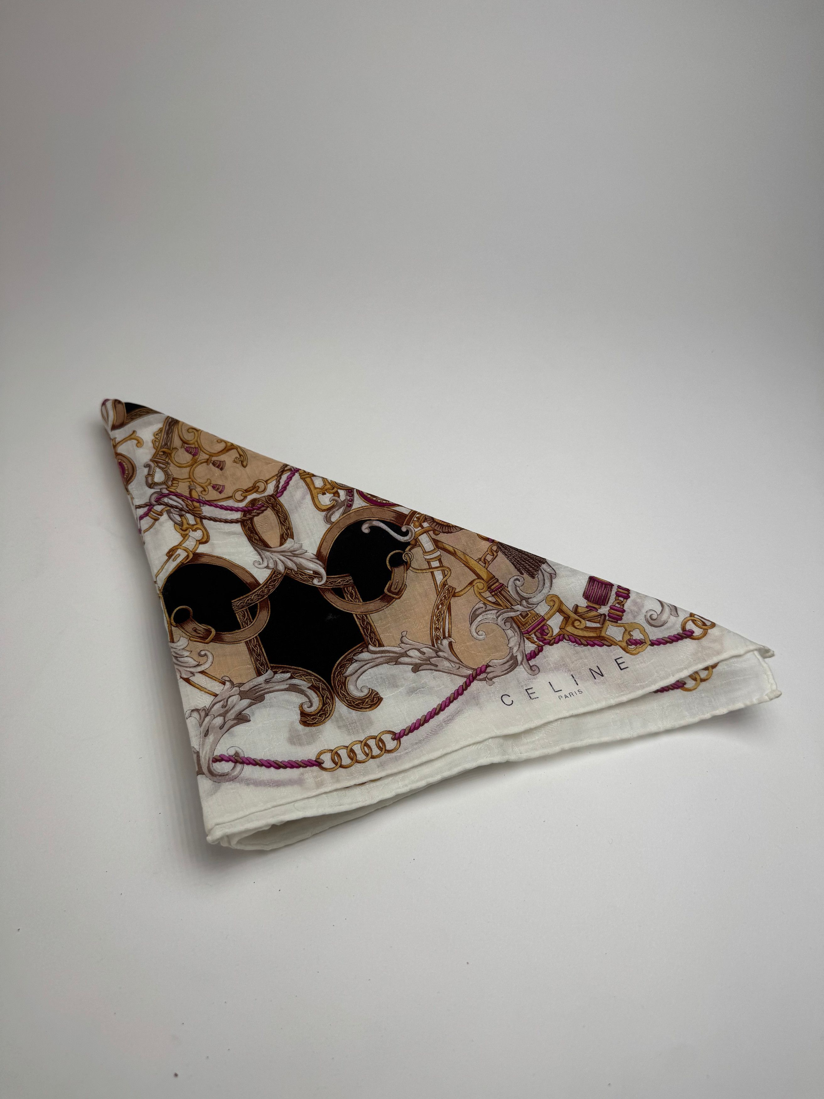Celine Vintage Silk Scarf White brown Size ONE SIZE - 9 Thumbnail