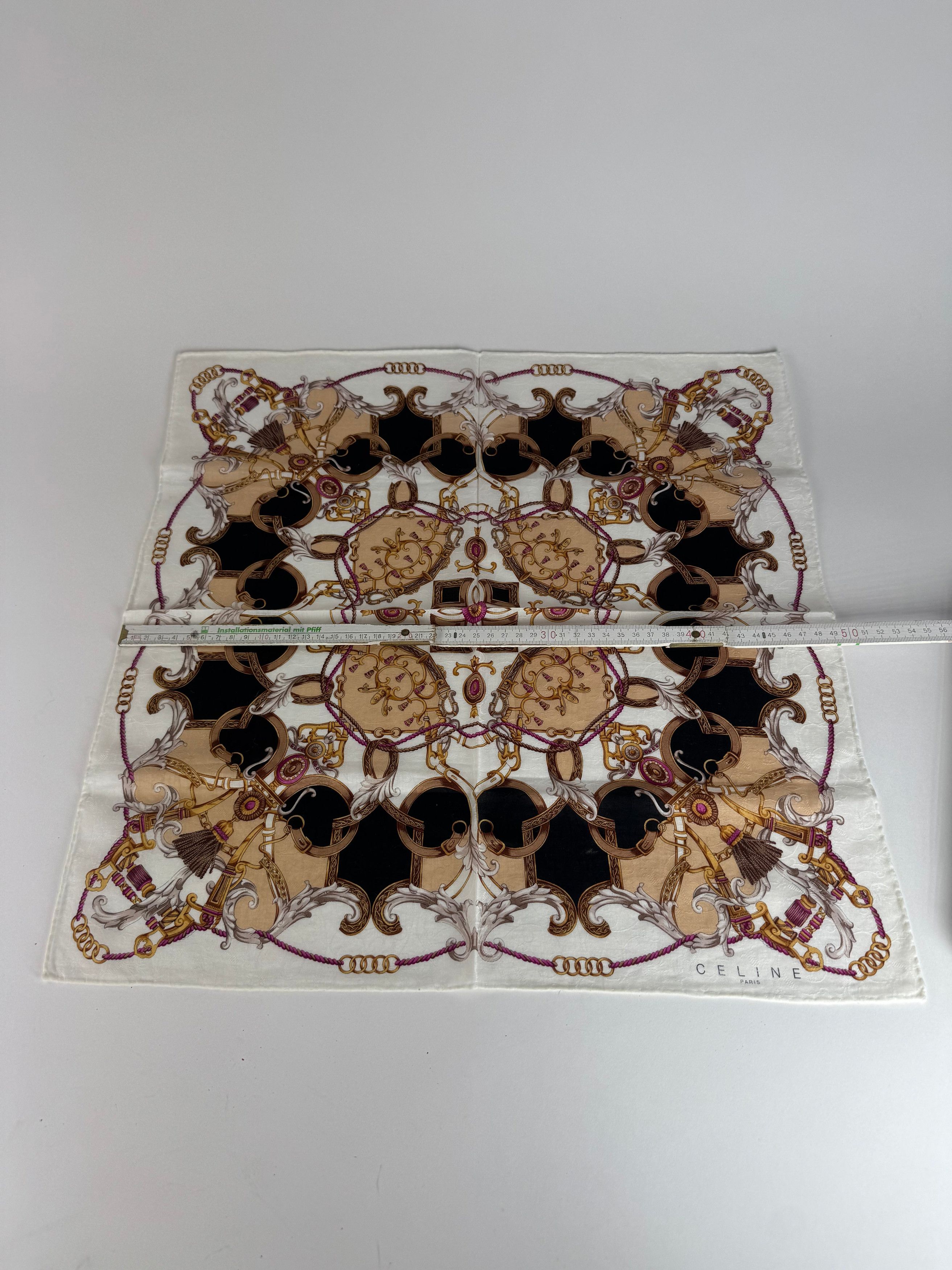 Celine Vintage Silk Scarf White brown Size ONE SIZE - 8 Thumbnail