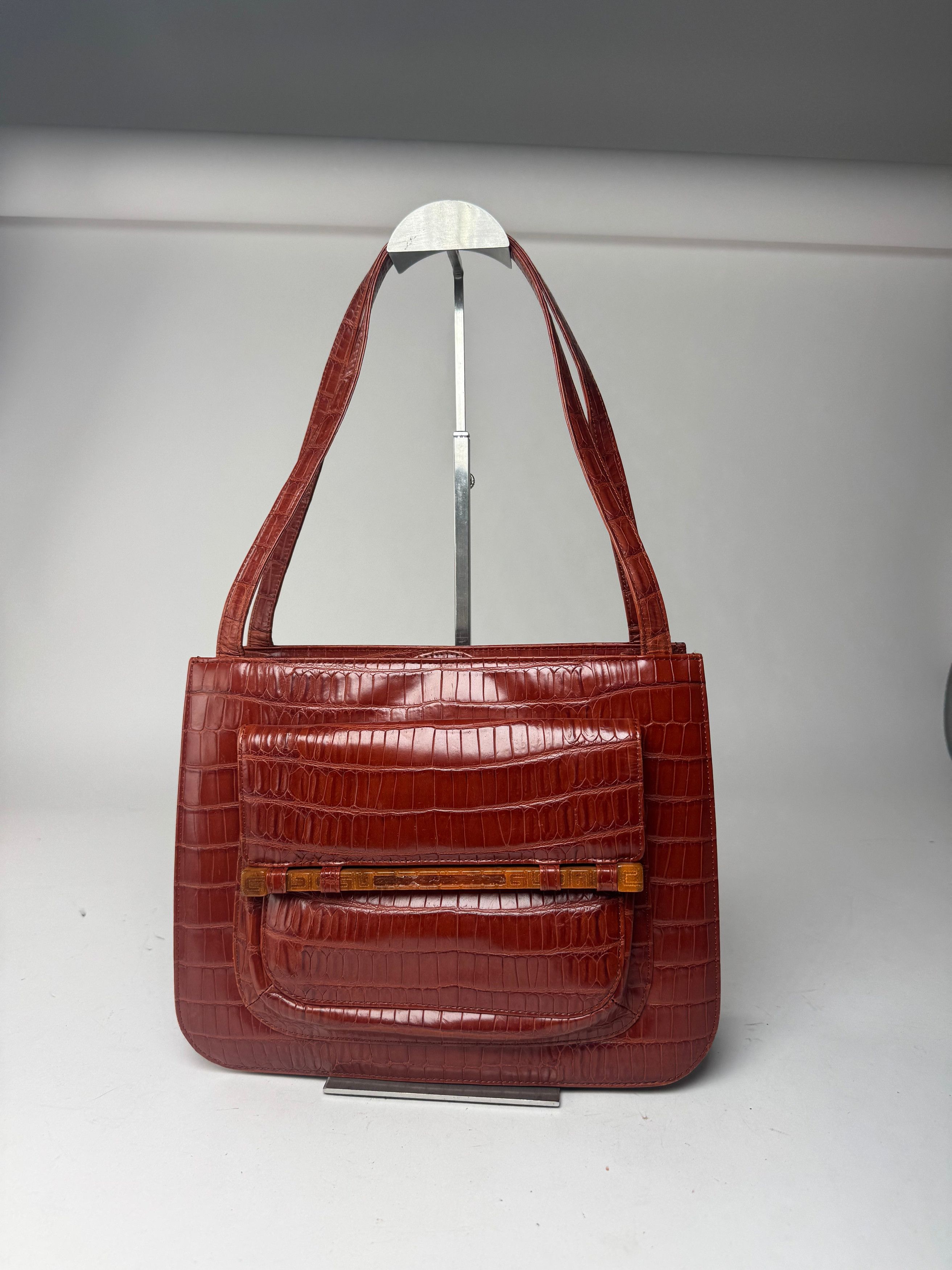 Givenchy Vintage crocodile emblossed Patent Leather bag brown Size ONE SIZE - 14 Thumbnail