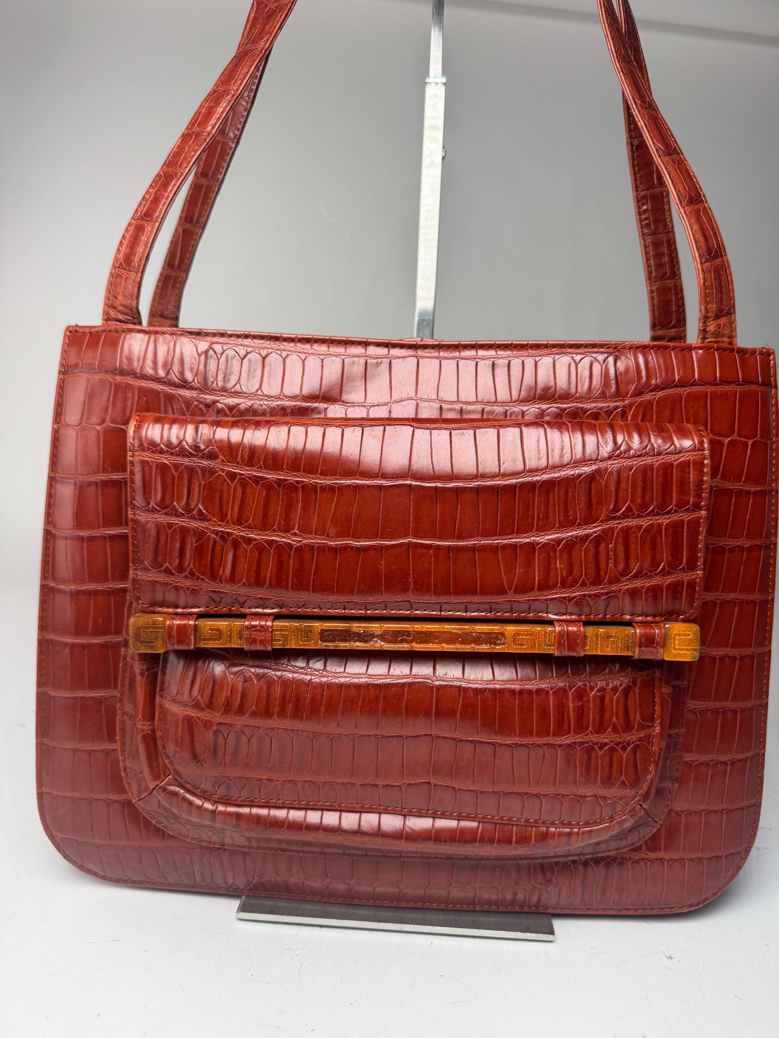 Givenchy Vintage crocodile emblossed Patent Leather bag brown Size ONE SIZE - 9 Thumbnail
