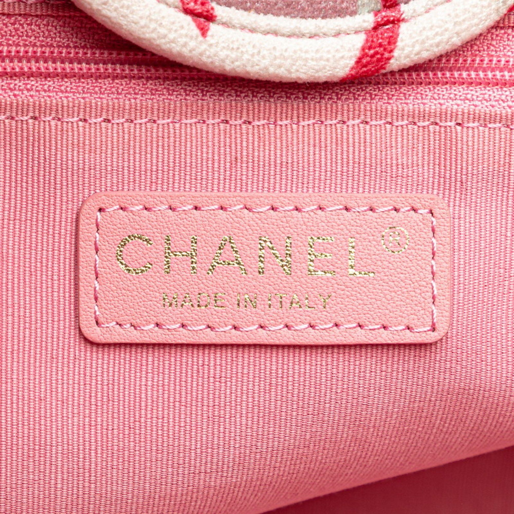 Chanel CHANEL Deauville Tote Bag, Handbag, Pink Multicolor Velour Leather, Women's, Size ONE SIZE - 8 Thumbnail
