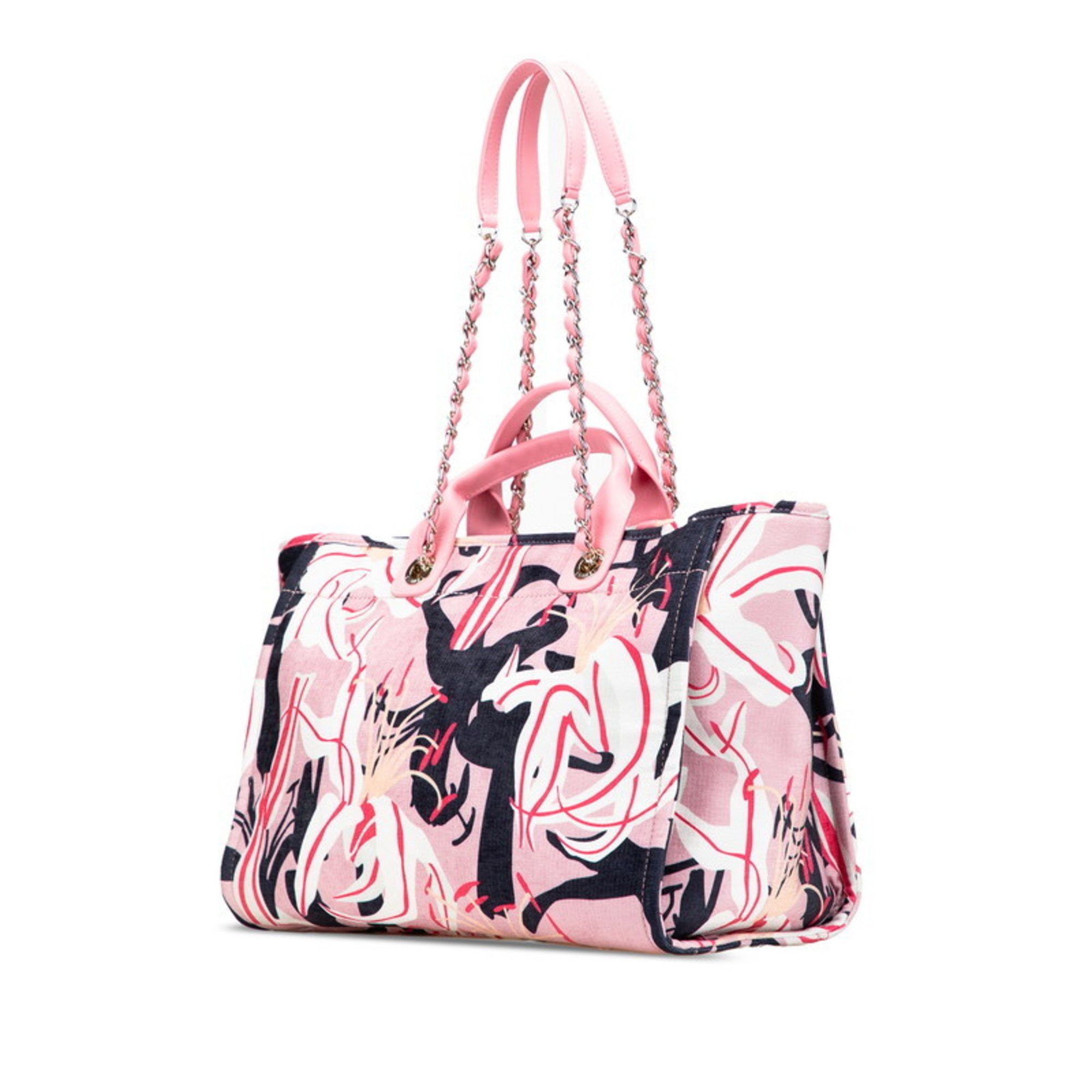 Chanel CHANEL Deauville Tote Bag, Handbag, Pink Multicolor Velour Leather, Women's, Size ONE SIZE - 2 Thumbnail