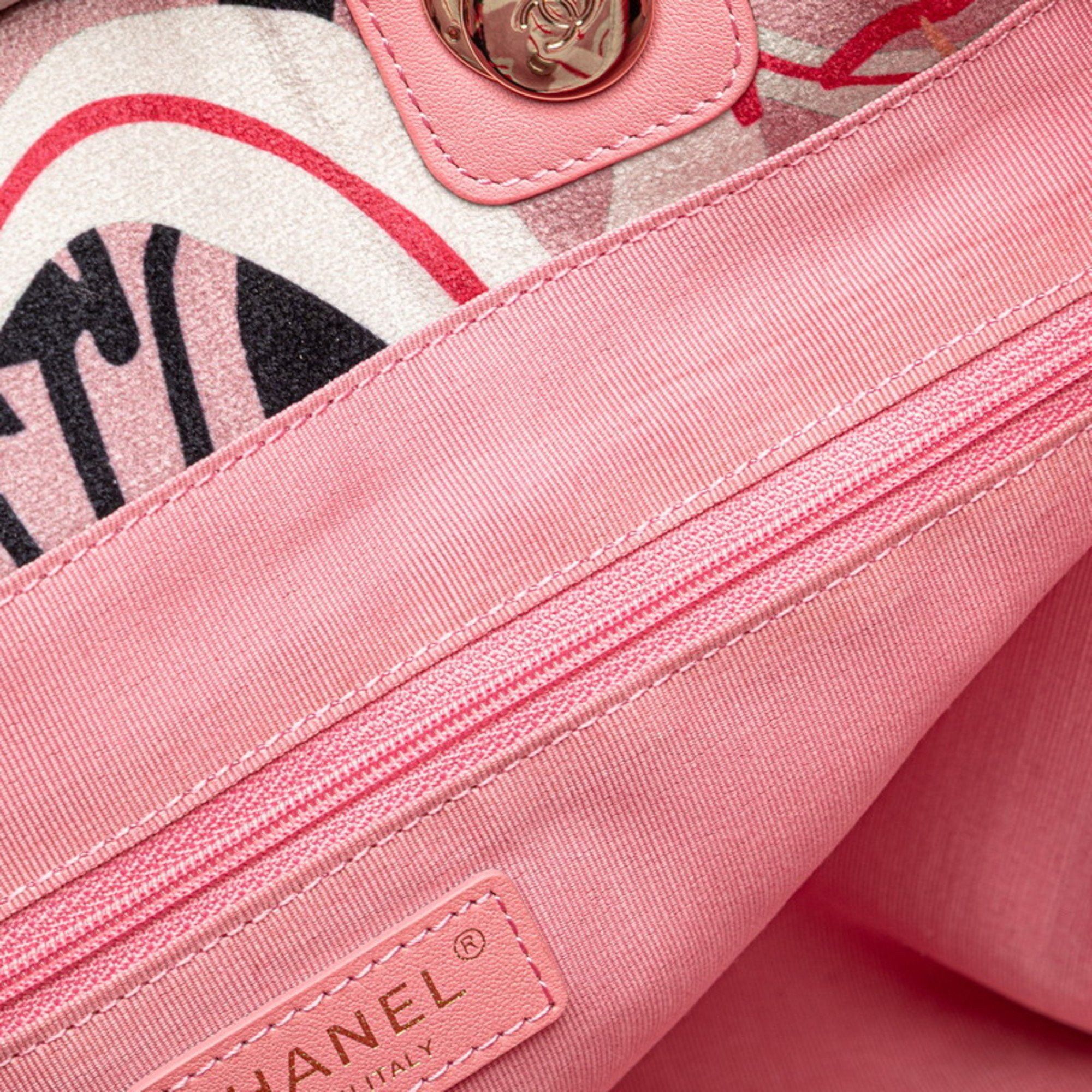 Chanel CHANEL Deauville Tote Bag, Handbag, Pink Multicolor Velour Leather, Women's, Size ONE SIZE - 4 Thumbnail