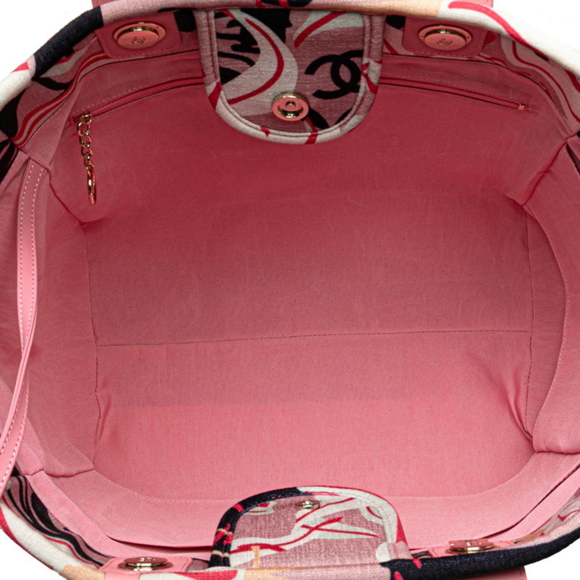 Chanel CHANEL Deauville Tote Bag, Handbag, Pink Multicolor Velour Leather, Women's, Size ONE SIZE - 6 Thumbnail