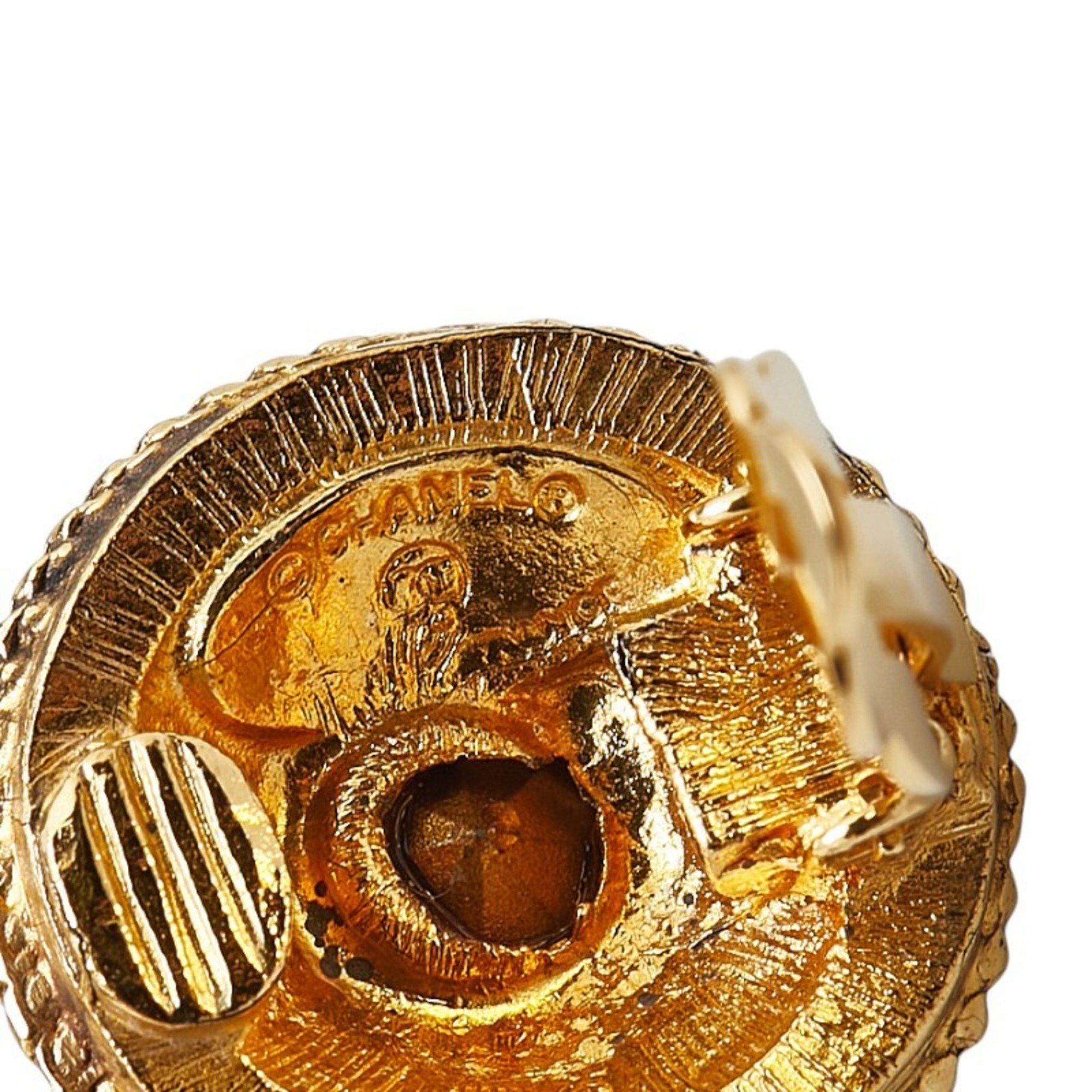 Chanel CHANEL Round Jeweled Rhinestone Earrings, Gold Plated, Women's Size ONE SIZE - 4 Thumbnail