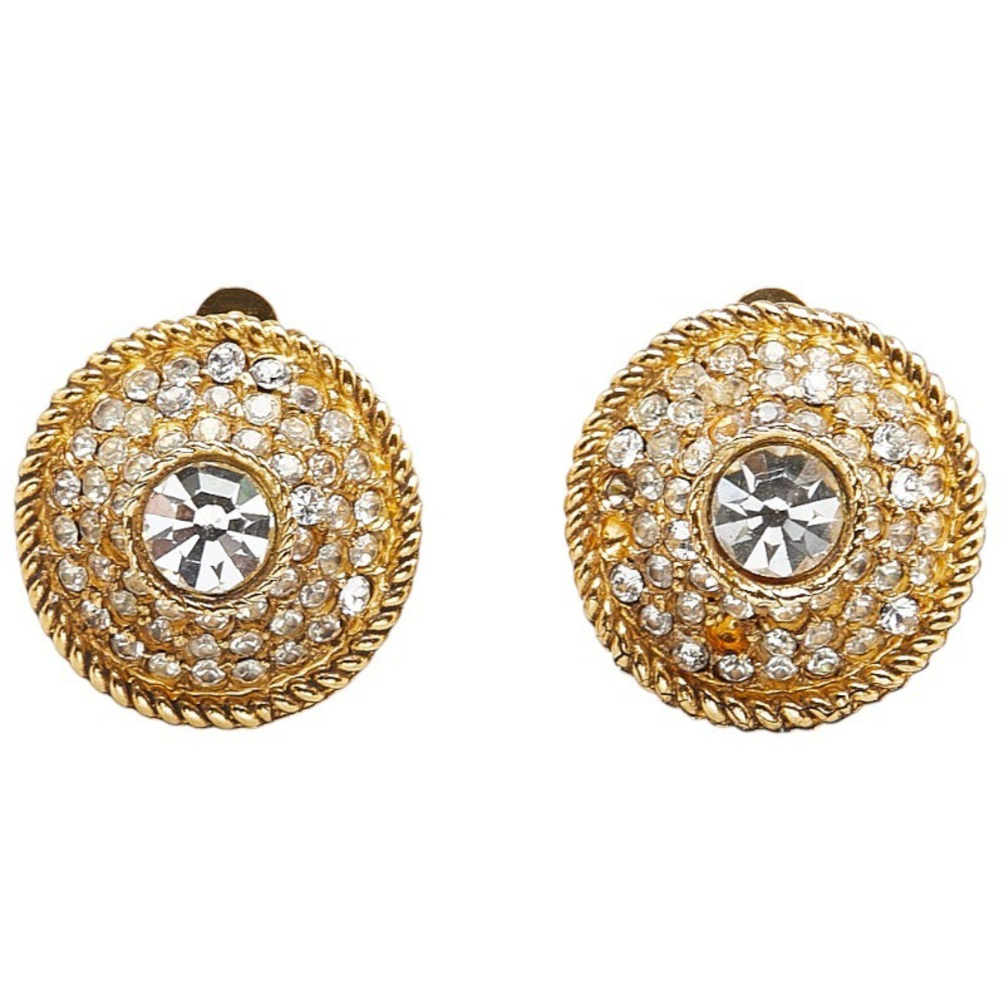 Chanel CHANEL Round Jeweled Rhinestone Earrings, Gold Plated, Women's Size ONE SIZE - 2 Thumbnail