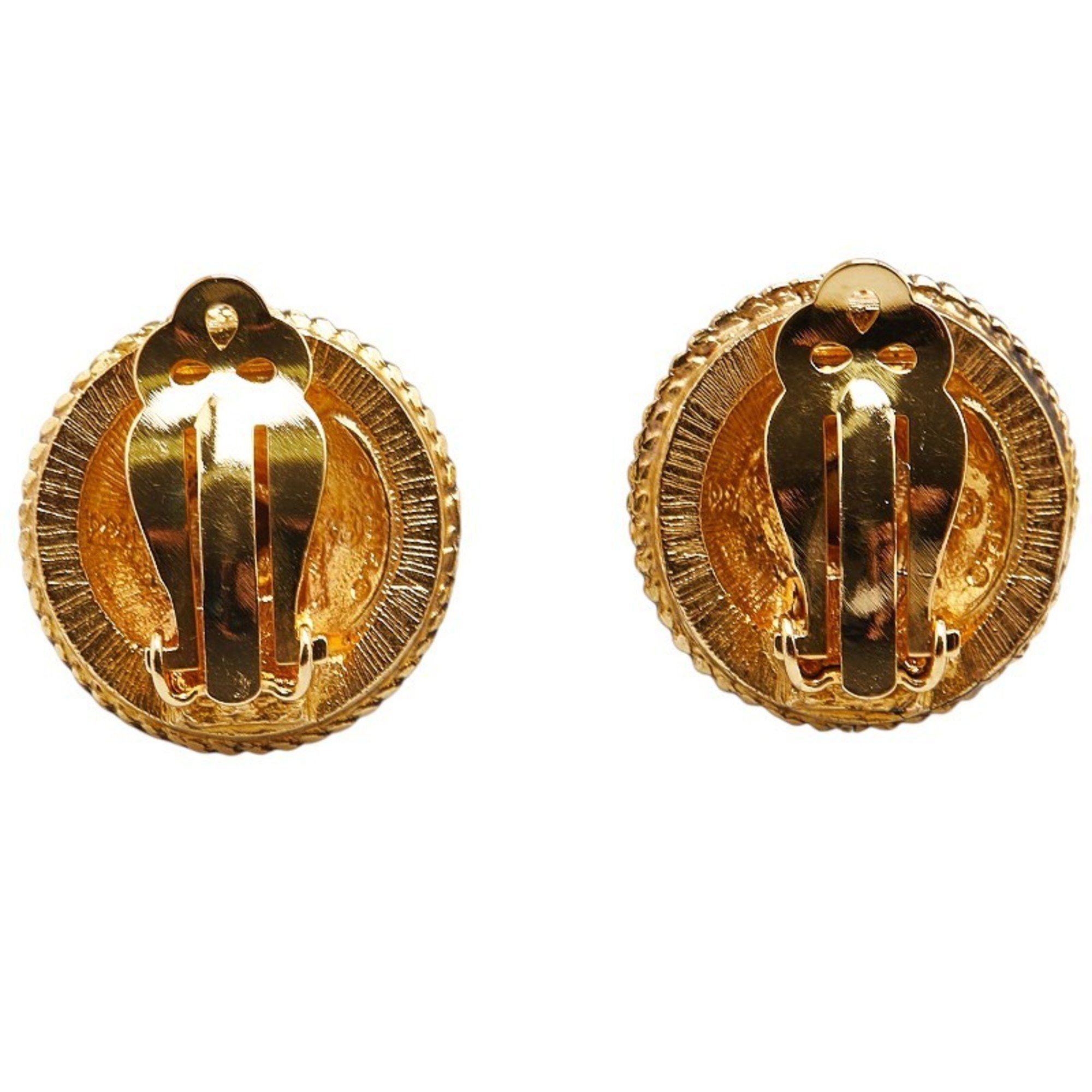 Chanel CHANEL Round Jeweled Rhinestone Earrings, Gold Plated, Women's Size ONE SIZE - 3 Thumbnail