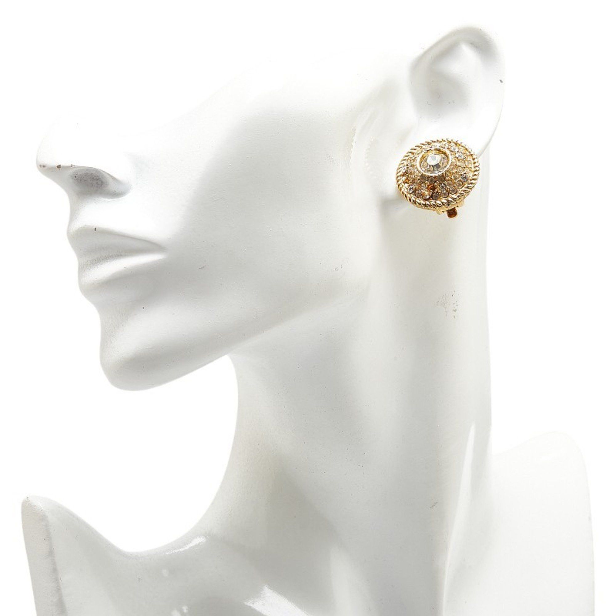 Chanel CHANEL Round Jeweled Rhinestone Earrings, Gold Plated, Women's Size ONE SIZE - 5 Thumbnail