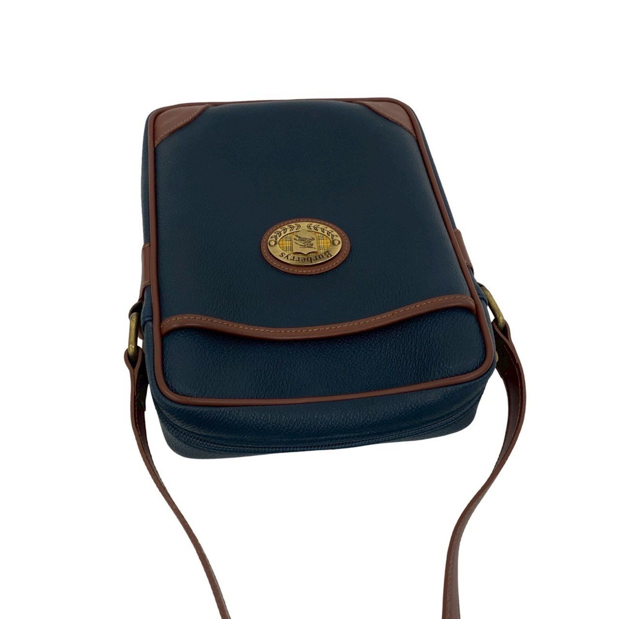 Burberry Burberry's Nova Check Shadow Horse Logo Leather Shoulder Bag/Pochette in Navy and Brown (98431) Size ONE SIZE - 4 Thumbnail
