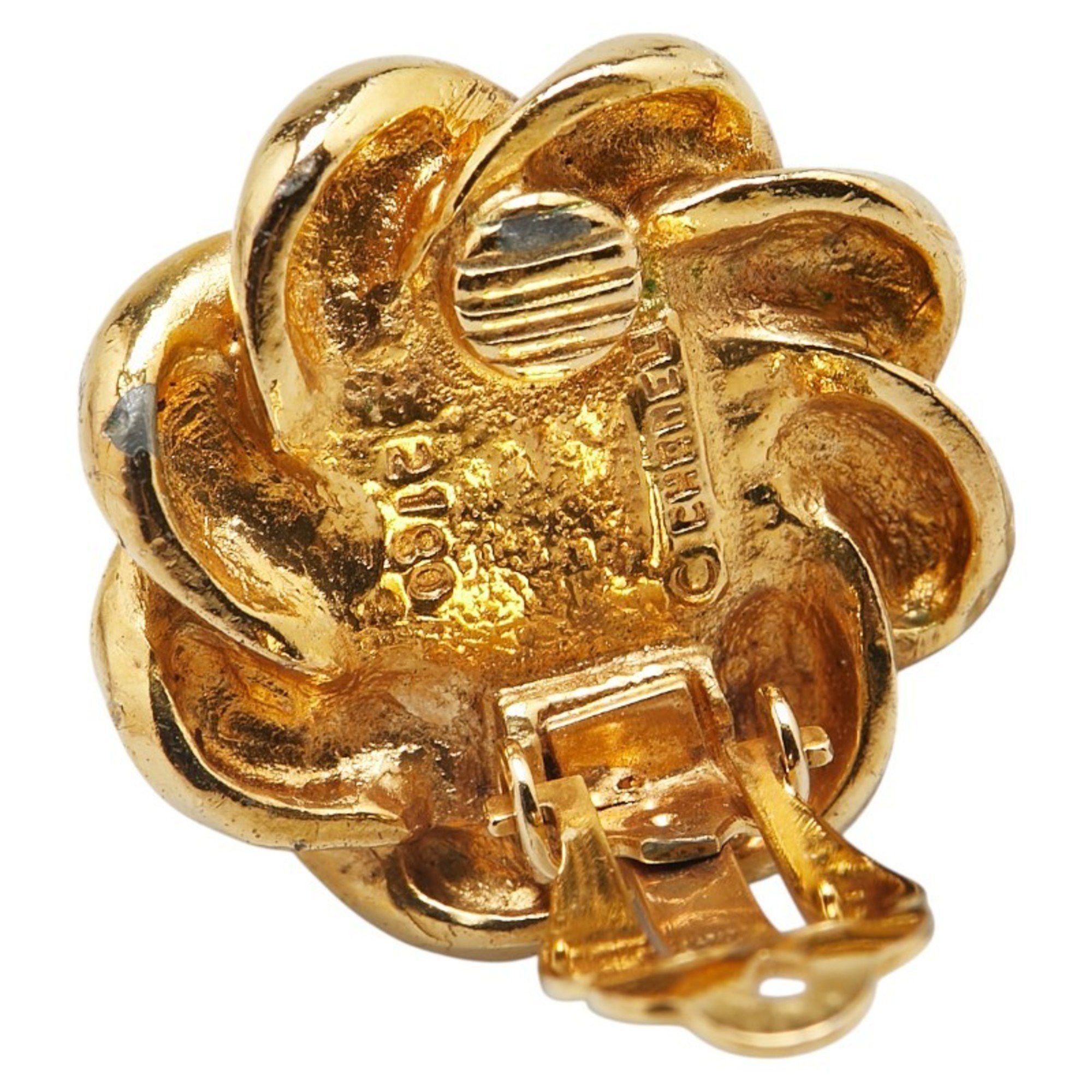 CHANEL Vintage Flower Motif Faux Pearl Earrings, Gold Plated, Women's