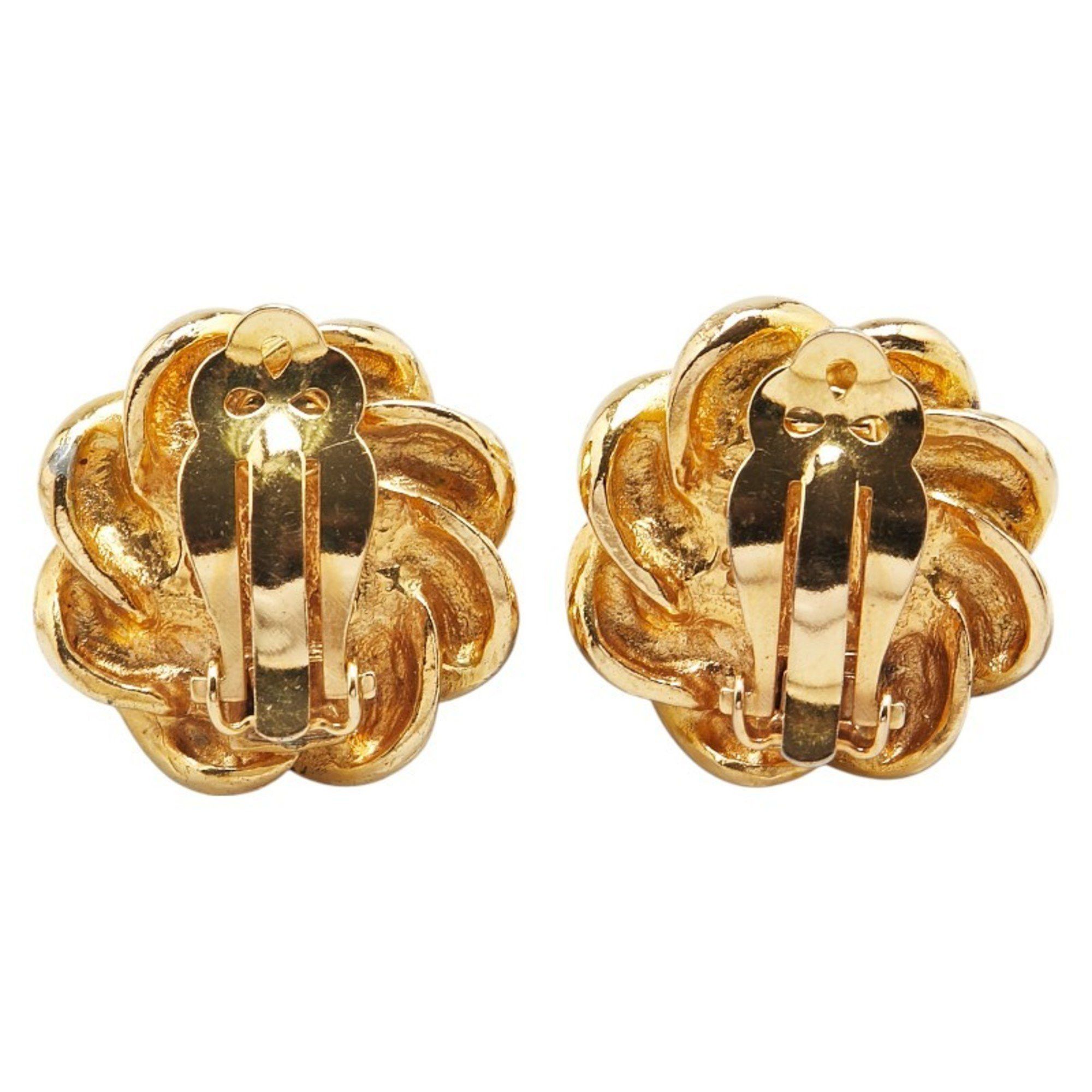 CHANEL Vintage Flower Motif Faux Pearl Earrings, Gold Plated, Women's