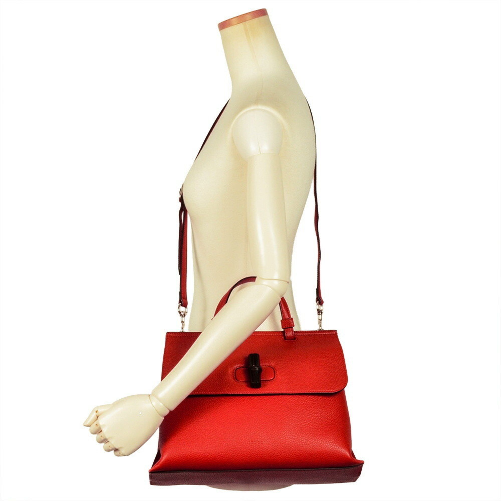 Gucci Gucci Daily Handbag Leather Bamboo 370831 Red Women's Size ONE SIZE - 9 Thumbnail