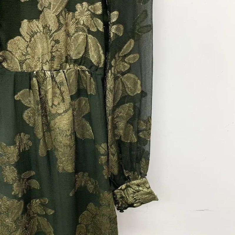 Yves Saint Laurent YSL Dark Green Silk Women's Dress 0089 Size XS / US 0-2 / IT 36-38 - 4 Thumbnail