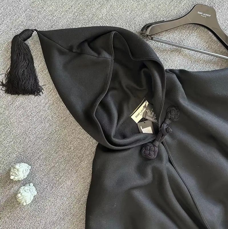 Yves Saint Laurent YSL Black Wool Women's Coat for Spring and Autumn 0089 Size S / US 4 / IT 40 - 3 Thumbnail
