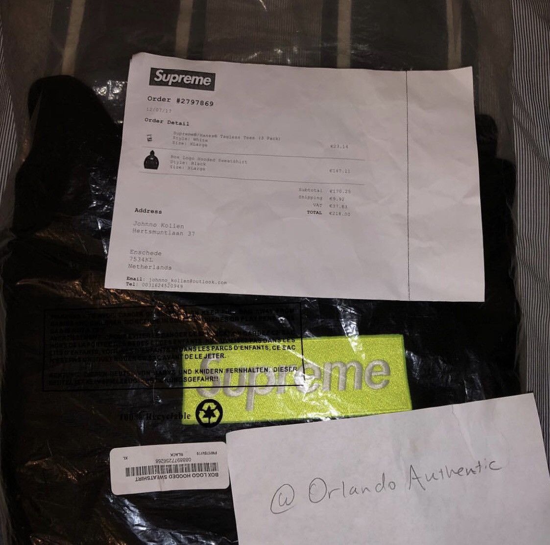 image of Supreme Fw17 Box Logo Hoodie Black, Men's (Size XL)