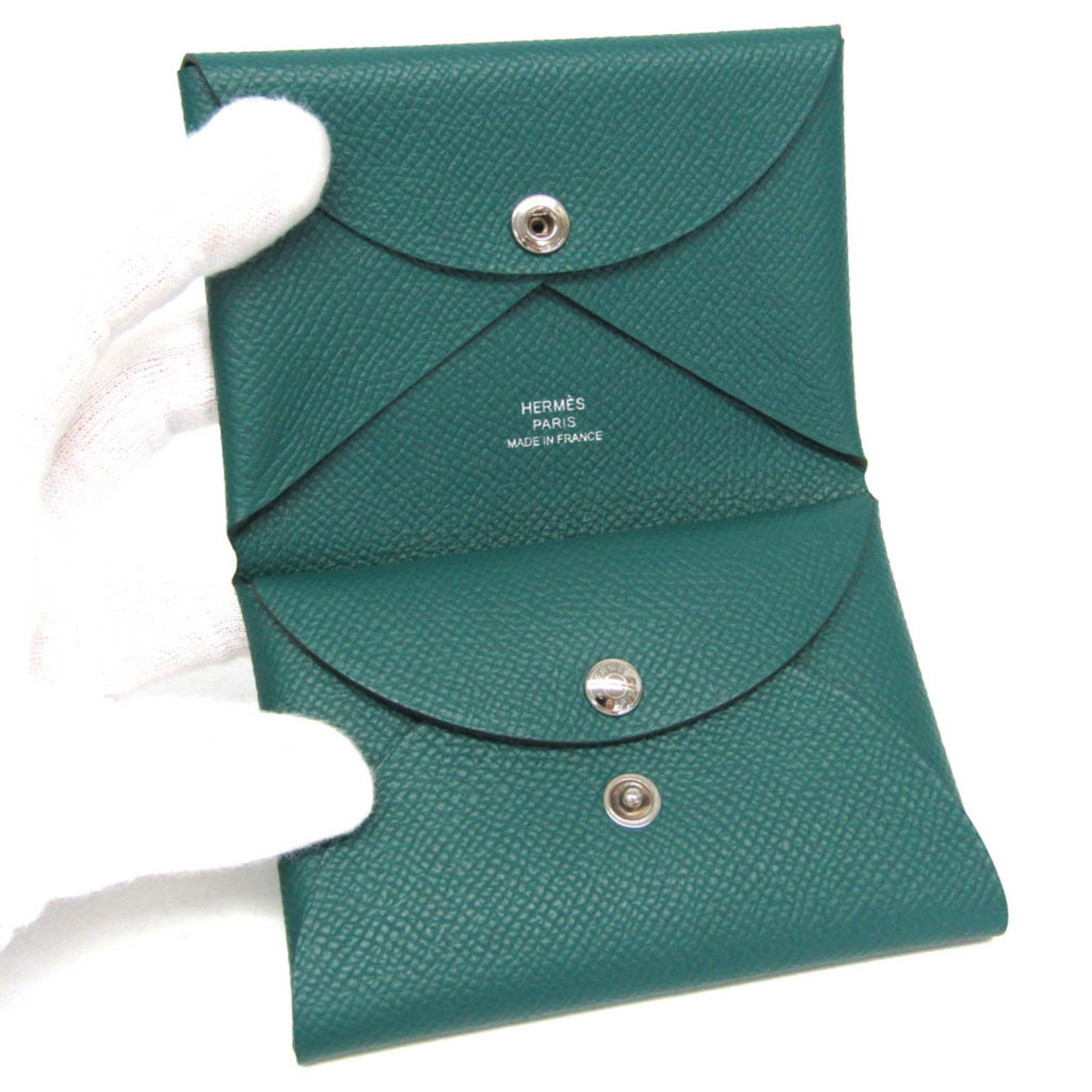 Hermes Hermes Calvi Duo Epsom Leather Card Case Green Size ONE SIZE - 4 Thumbnail