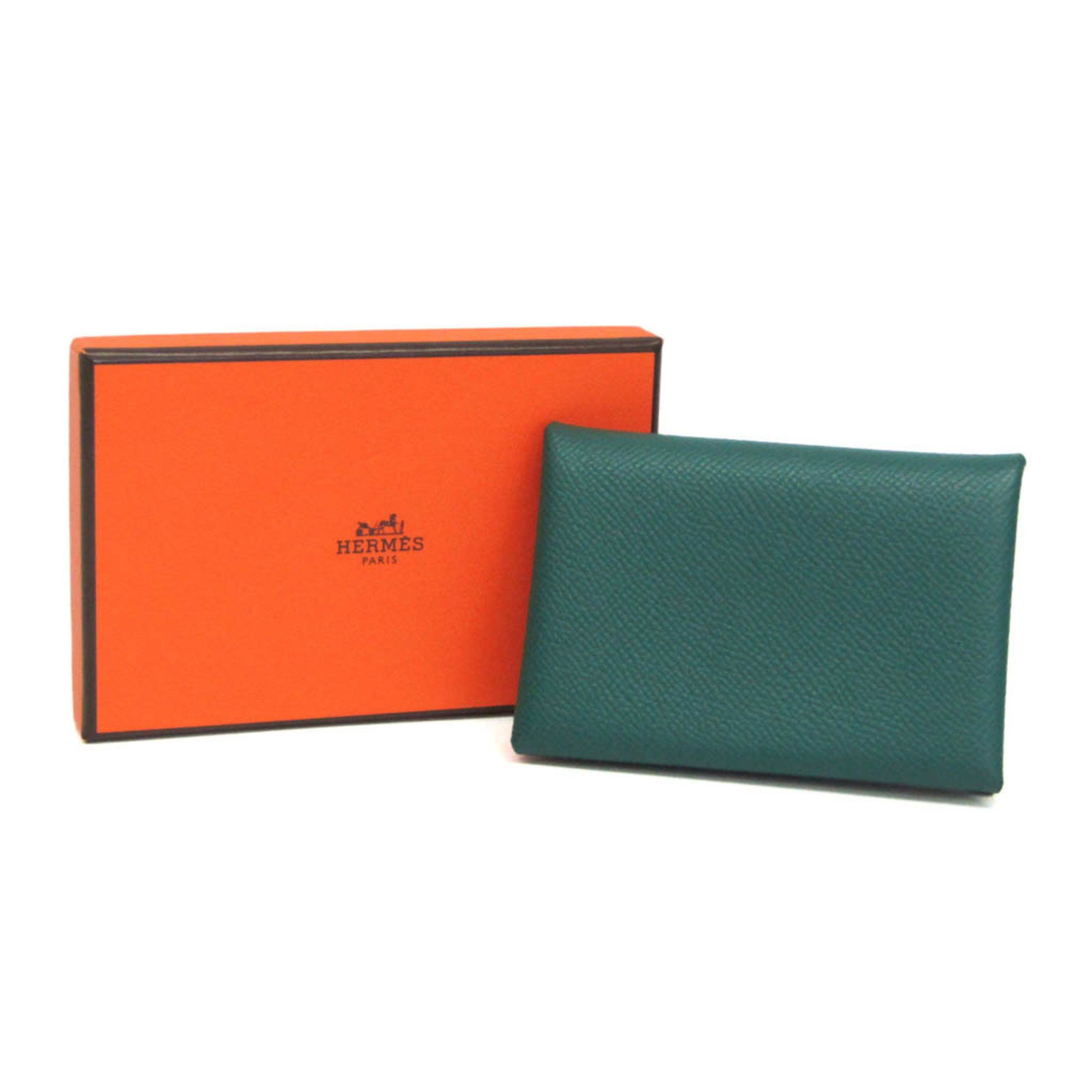 Hermes Hermes Calvi Duo Epsom Leather Card Case Green Size ONE SIZE - 2 Thumbnail