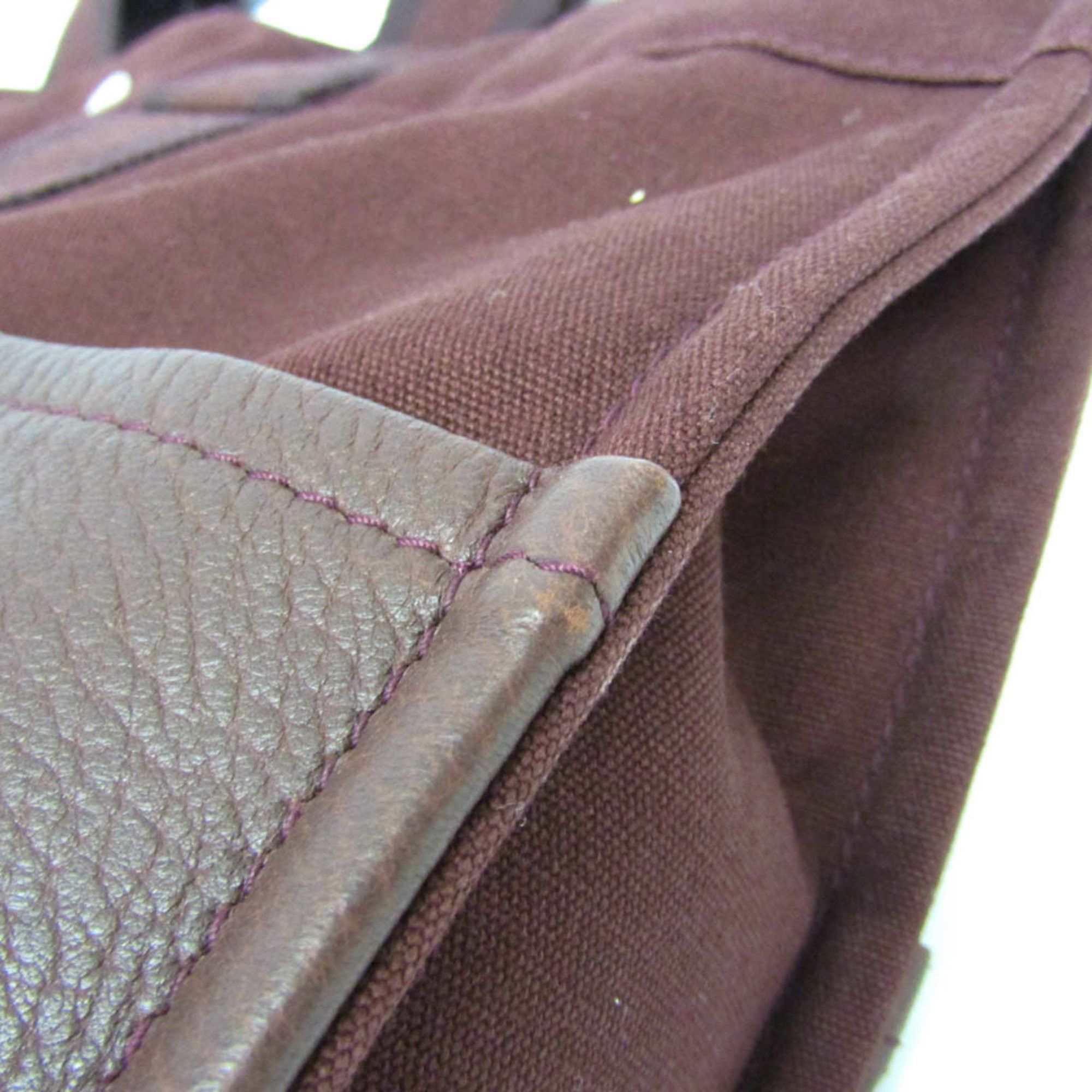 Hermes Hermes Fourre Tout MM Women,Men Cotton Canvas,Leather Tote Bag Bordeaux Size ONE SIZE - 6 Thumbnail